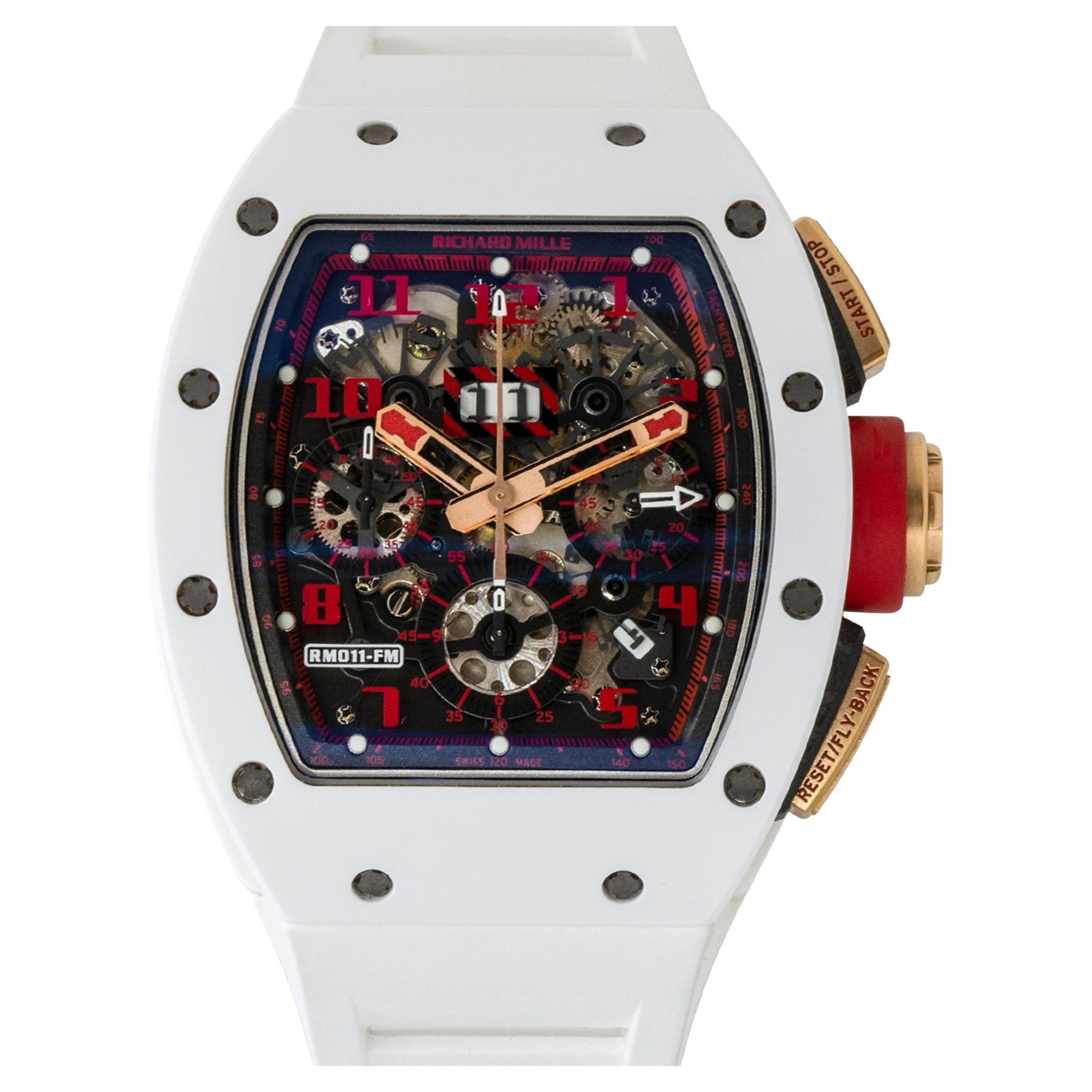 Richard Mille RM011 18k Rose Gold White Demon Chronograph Watch For Sale