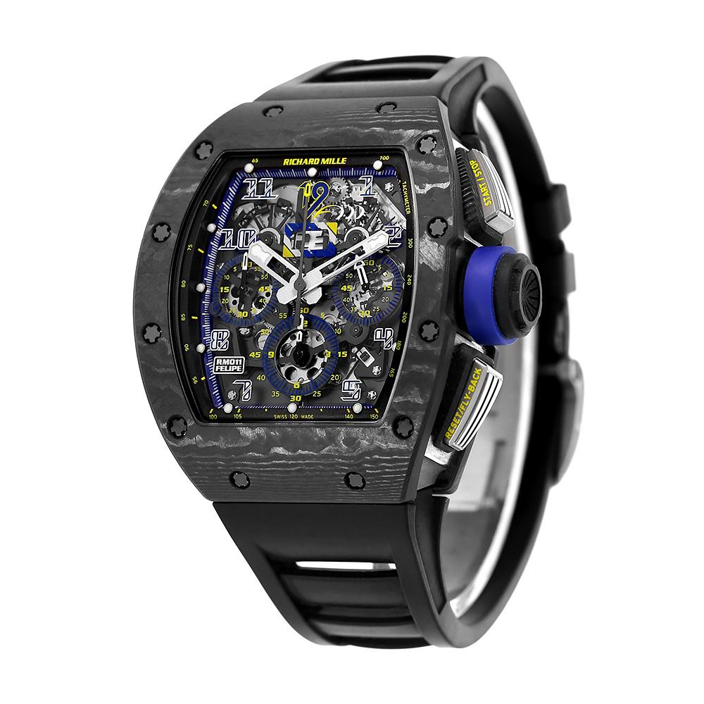 To celebrate the successful 10-year collaboration between Richard Mille and Felipe Massa, a collection of limited-edition watches were released. This included the 10th anniversary RM011 which featured the Felipe Massa colors of yellow and blue, his