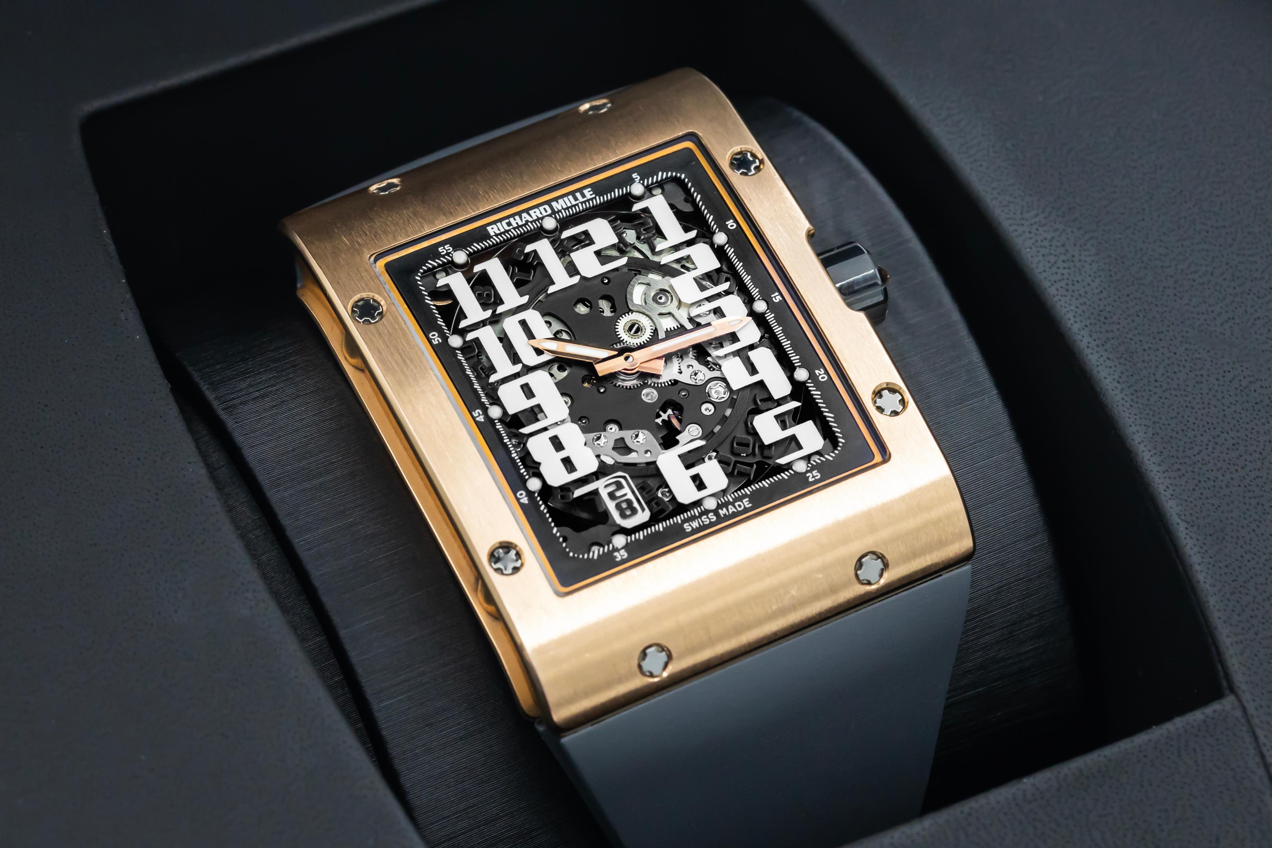 Richard Mille RM016 Extra Thin 18 Carat Rose Gold Grey Rubber Strap For Sale 2
