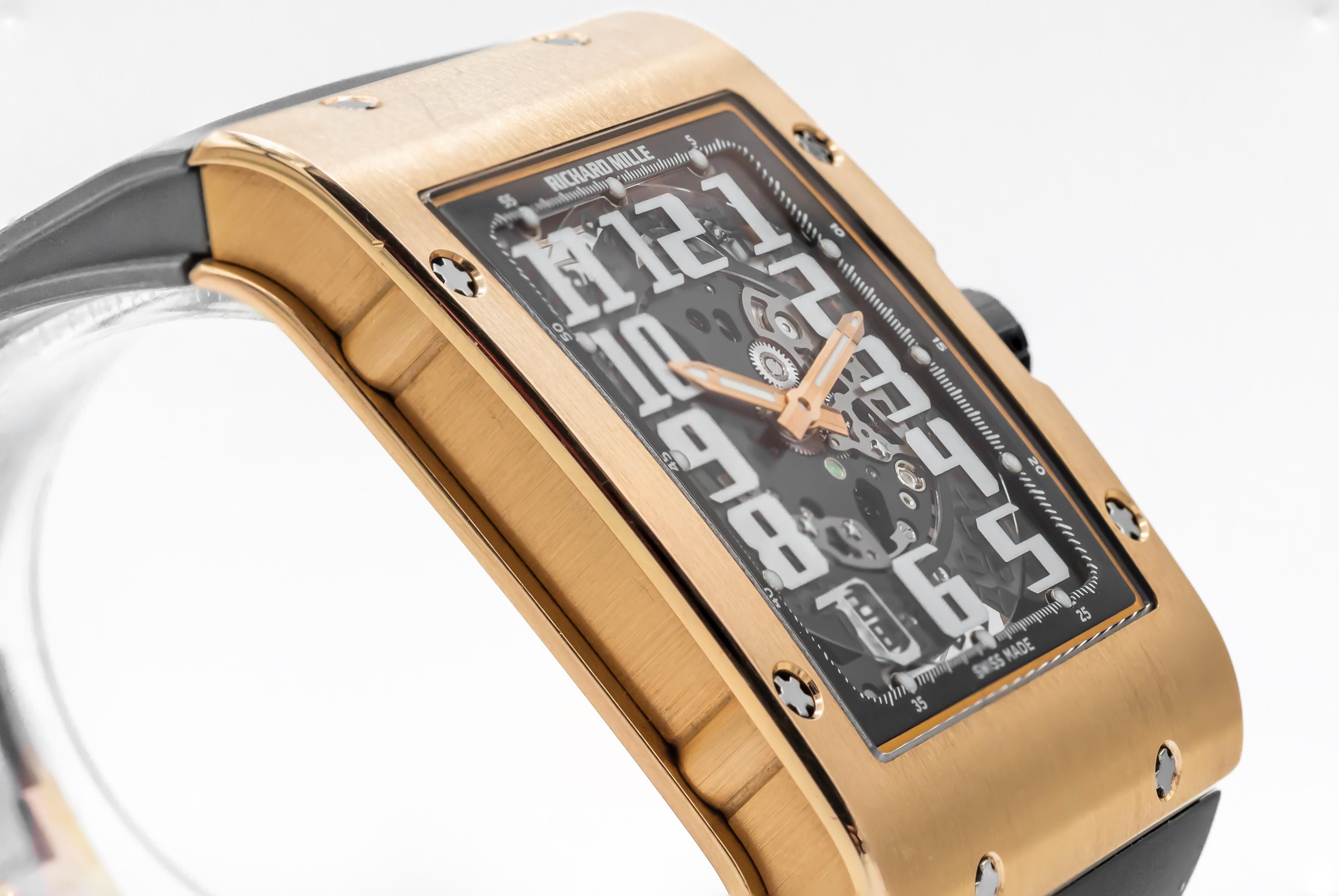 Modern Richard Mille RM016 Extra Thin 18 Carat Rose Gold Grey Rubber Strap For Sale