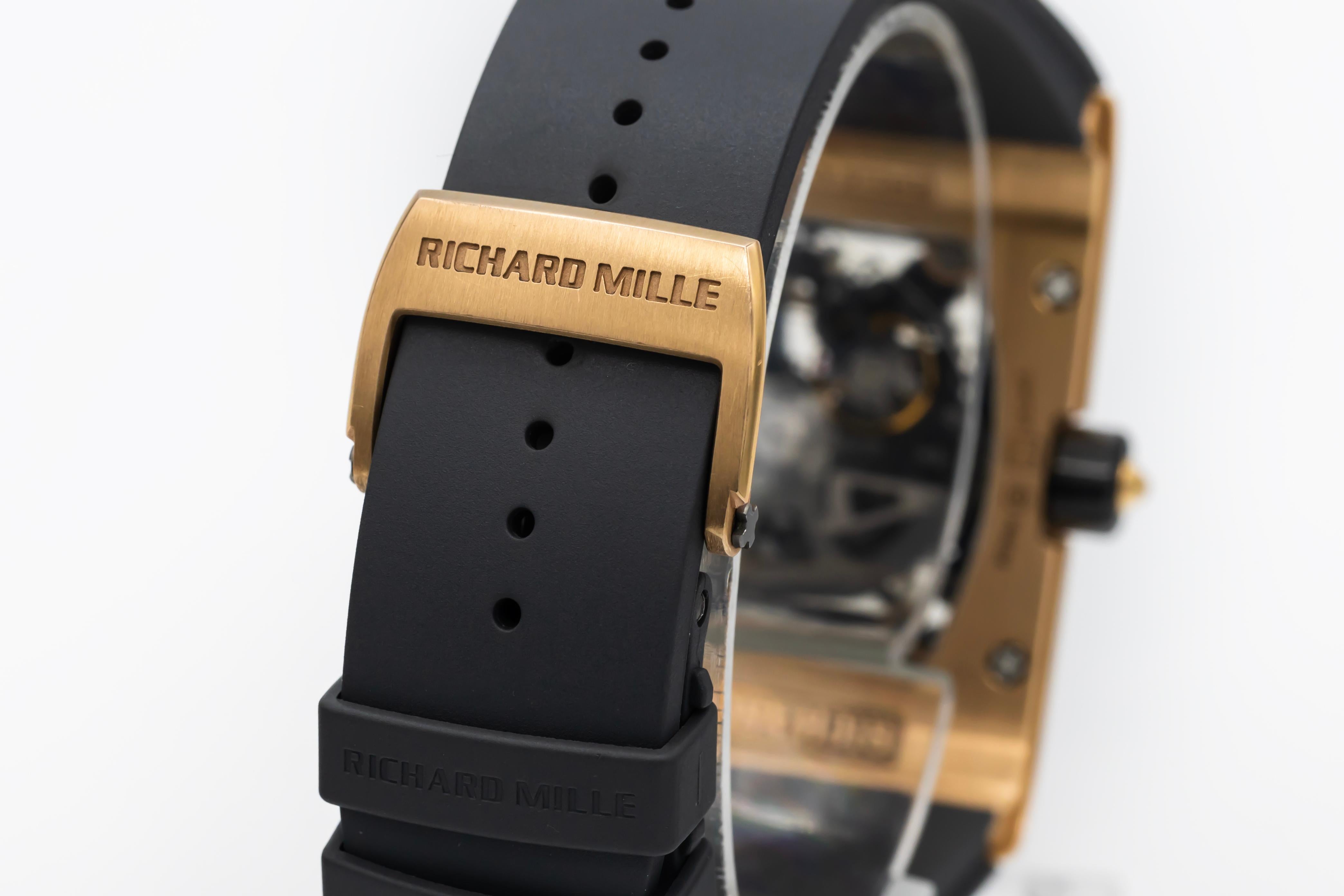 Women's or Men's Richard Mille RM016 Extra Thin 18 Carat Rose Gold Grey Rubber Strap For Sale