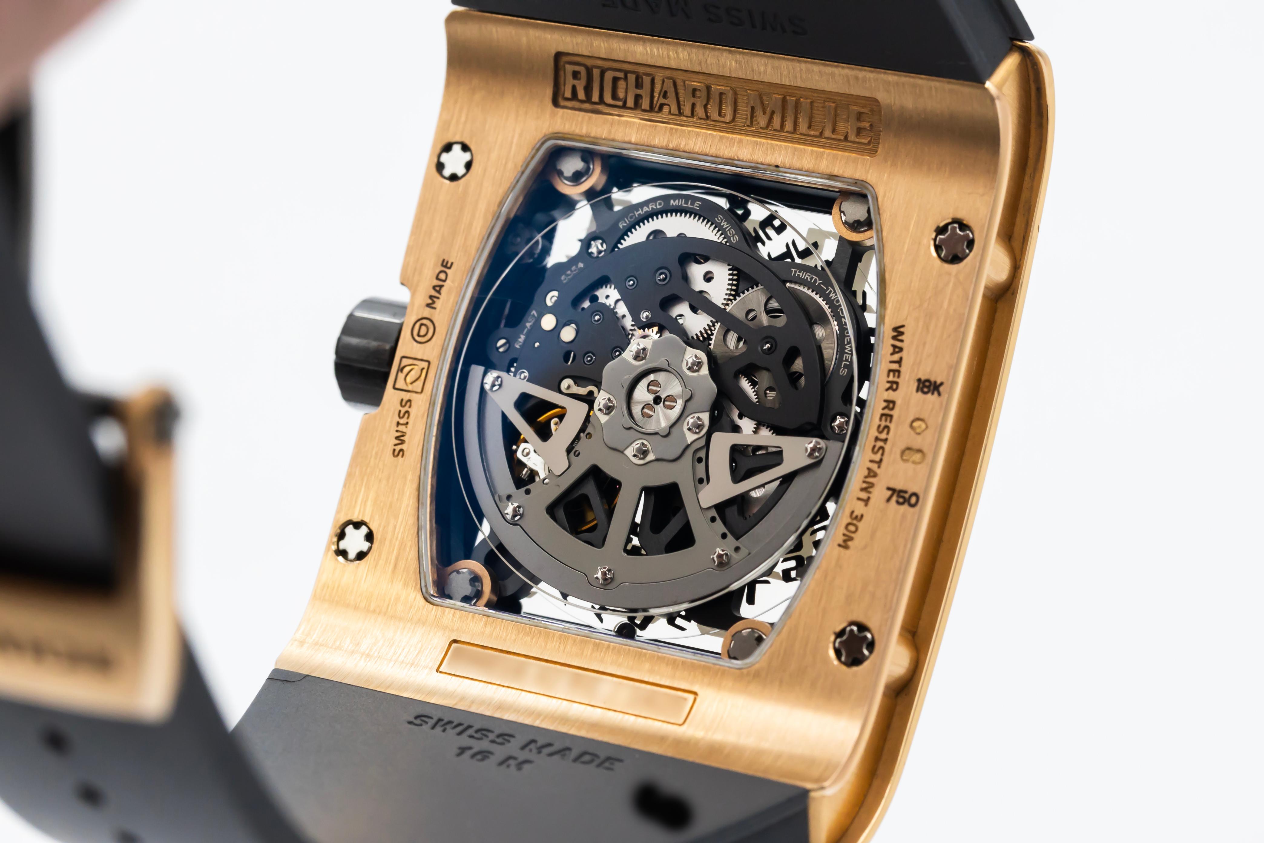 Richard Mille RM016 Extra Thin 18 Carat Rose Gold Grey Rubber Strap For Sale 1