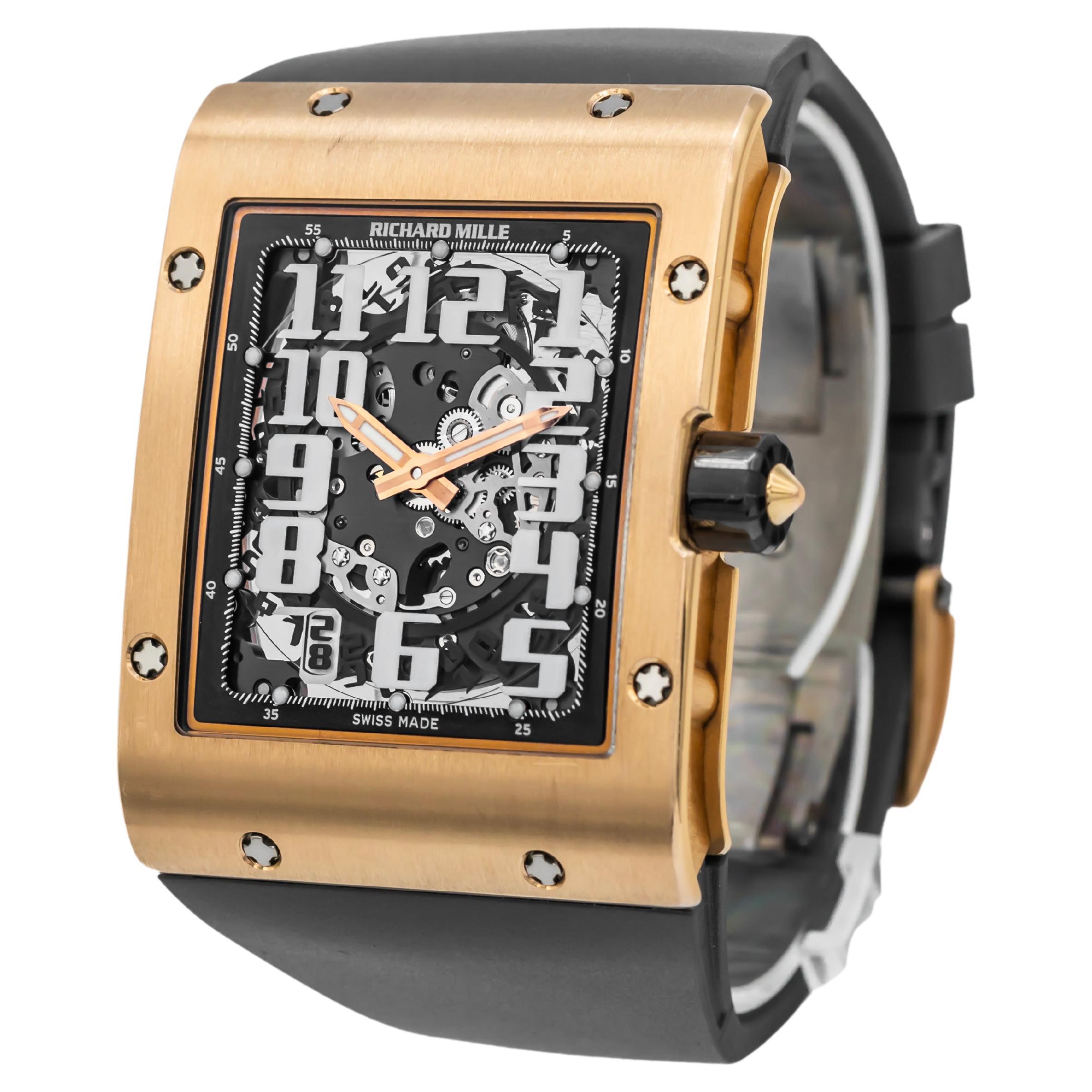 Richard Mille RM016 Extra Thin 18 Carat Rose Gold Grey Rubber Strap For Sale
