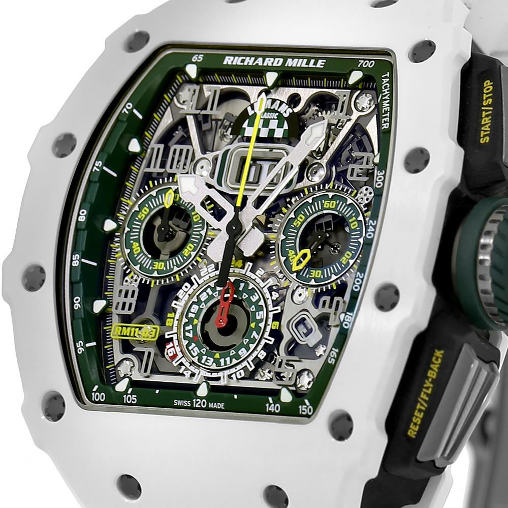 Moderne Richard Mille RM11-03 Le Mans Classic White ATZ Ceramic Flyback Chronographe en vente