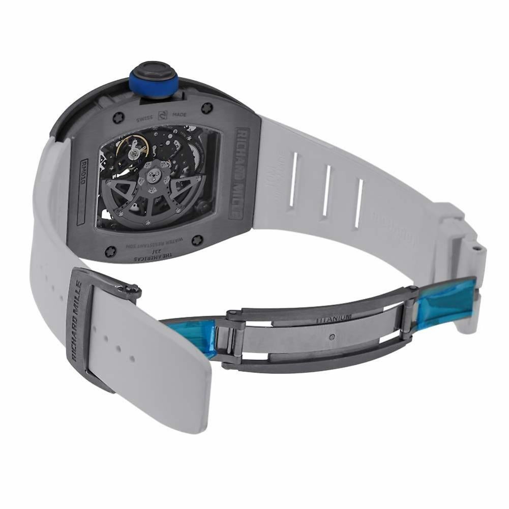 Richard Mille RM 010 Reference #:RM010. Richard Mille RM 010 Ti America , watch specification : RM 010 Automatic Details: Limited Edition only 30 pieces ,Titanium case, Skeleton on Rubber Strap, Case Diameter 48 x 39.3 mm. This exclusive design