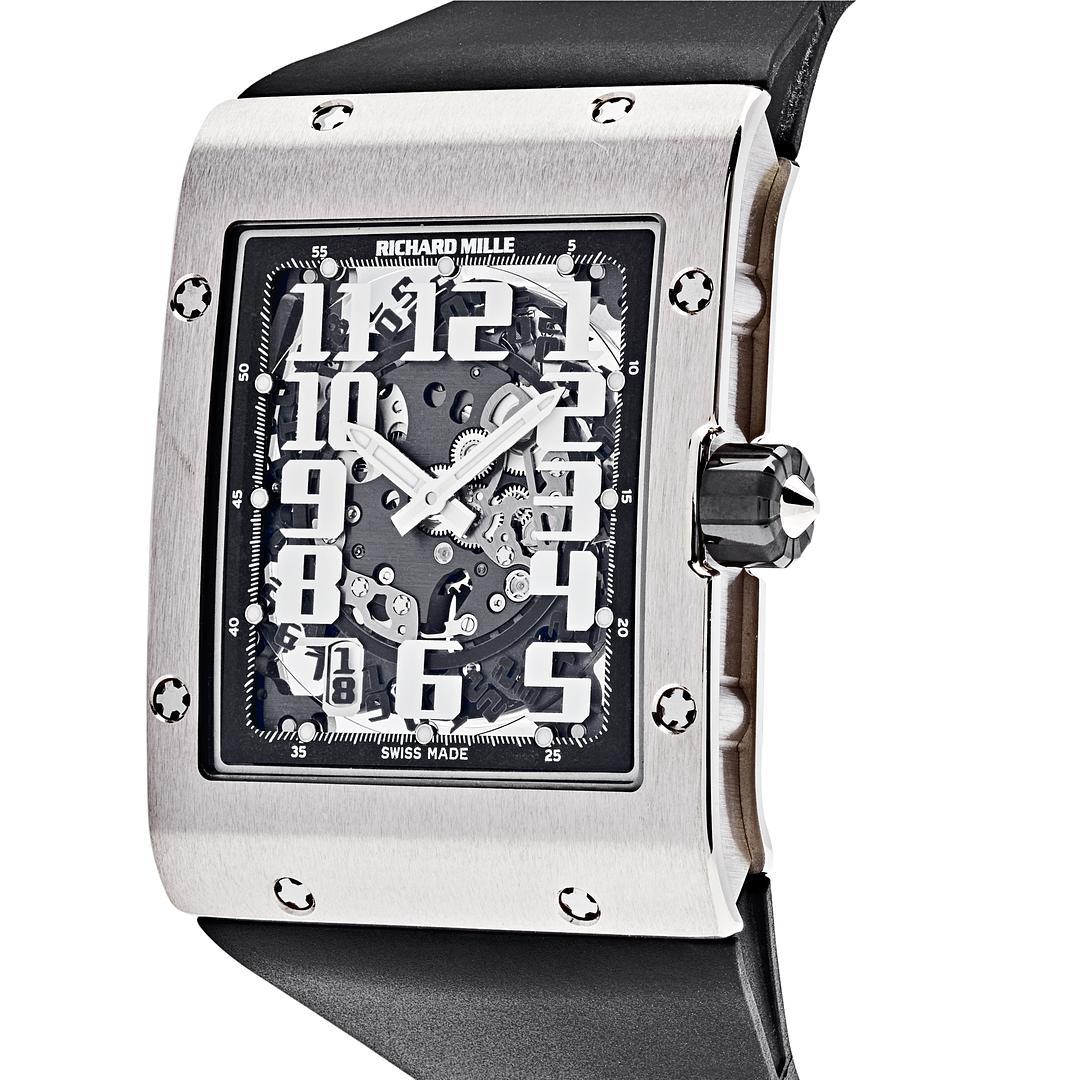 This Richard Mille RM016 is crafted in an ultra thin 50mm white gold case surrounding a transparent dial with white Arabic numerals. The watch comes on a black rubber strap.

Reference Number	RM016
Model	RM016
Movement	Automatic
Case Material	White