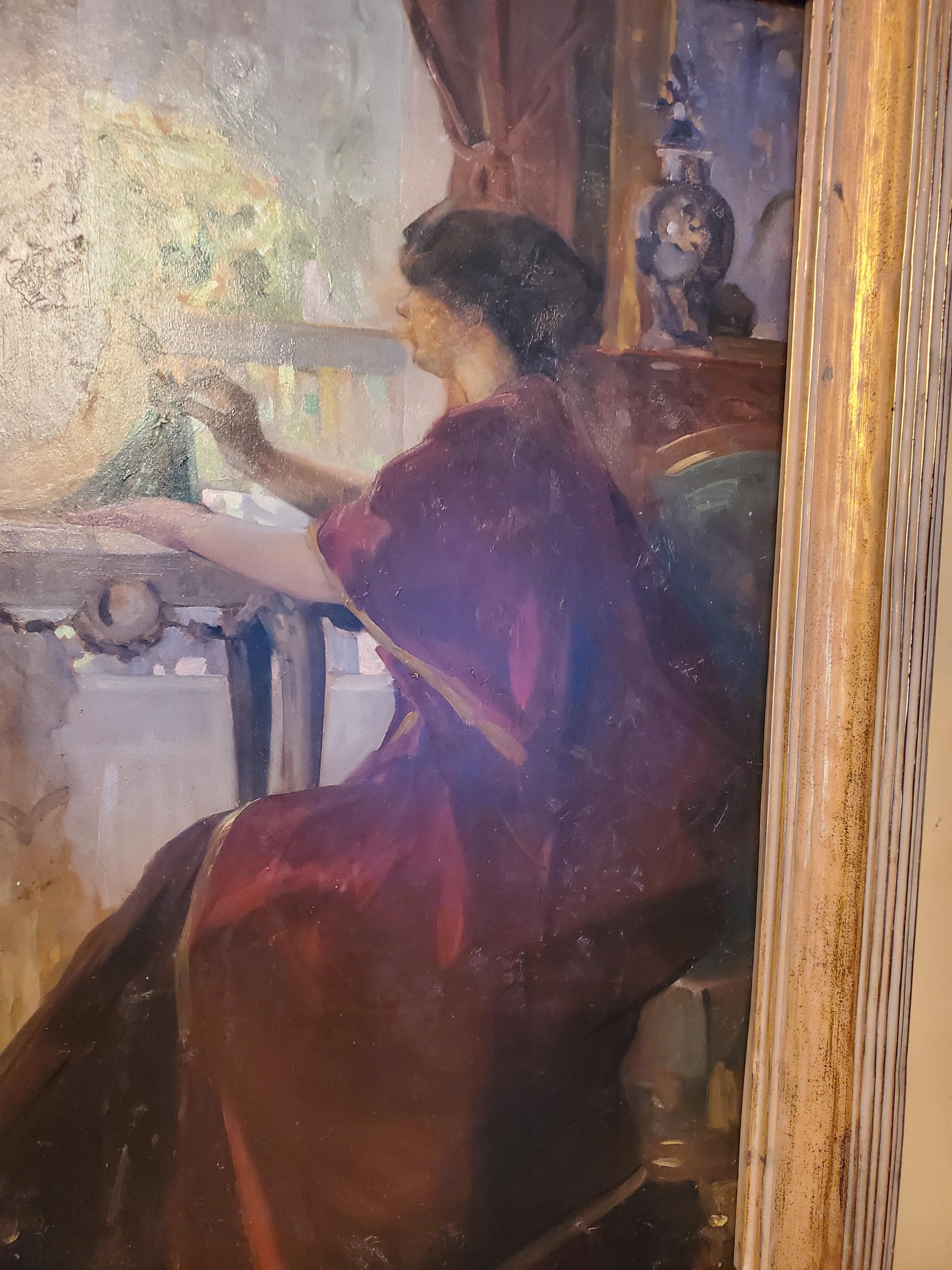 Donna con bambola - Painting Impressionismo astratto di Richard Miller