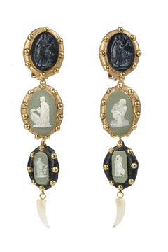 Richard Minadeo Green Wedgewood Cameo Earrings