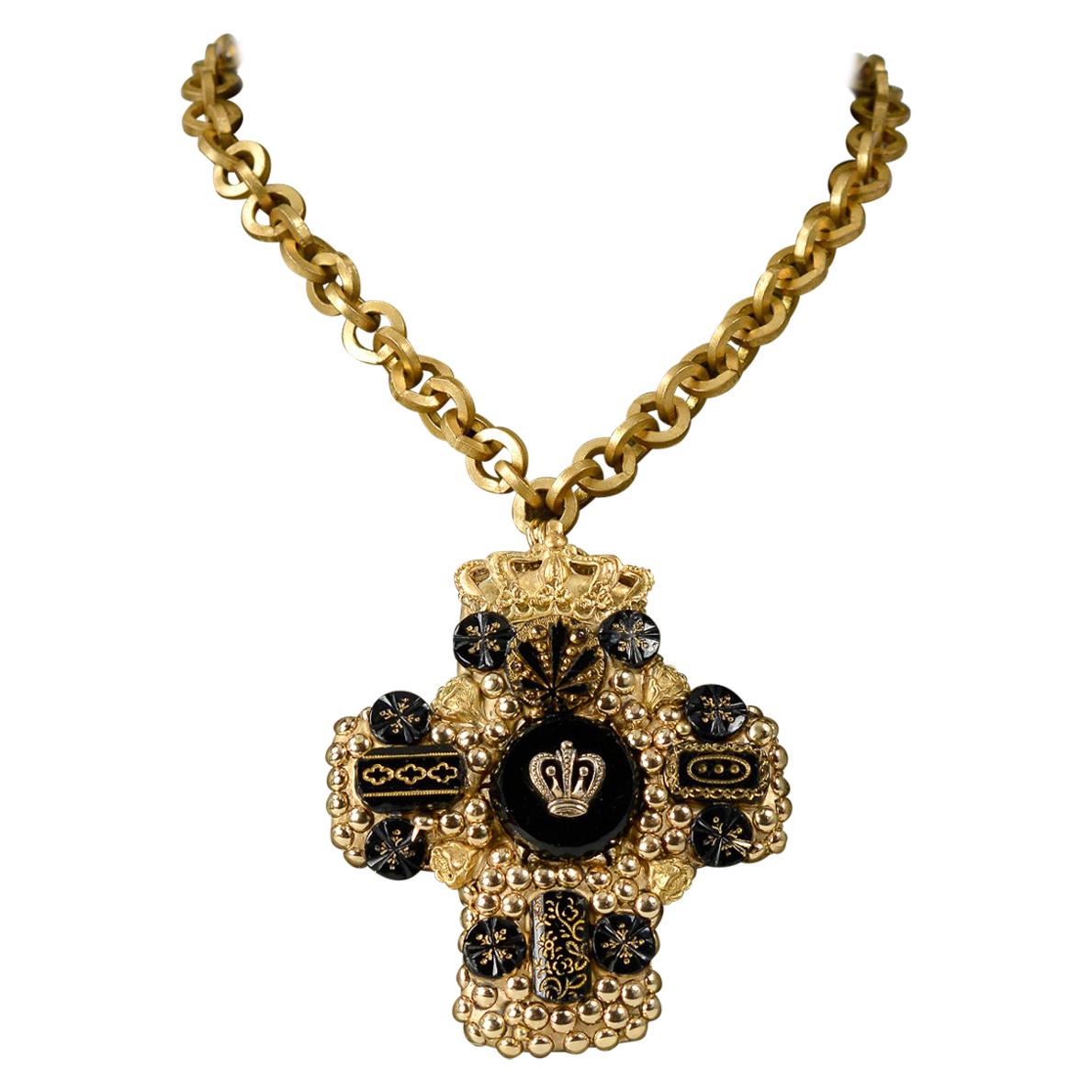 Richard Minadeo Onyx 
Crown Cross Necklace