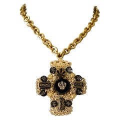 Richard Minadeo Onyx & Crown Cross Necklace