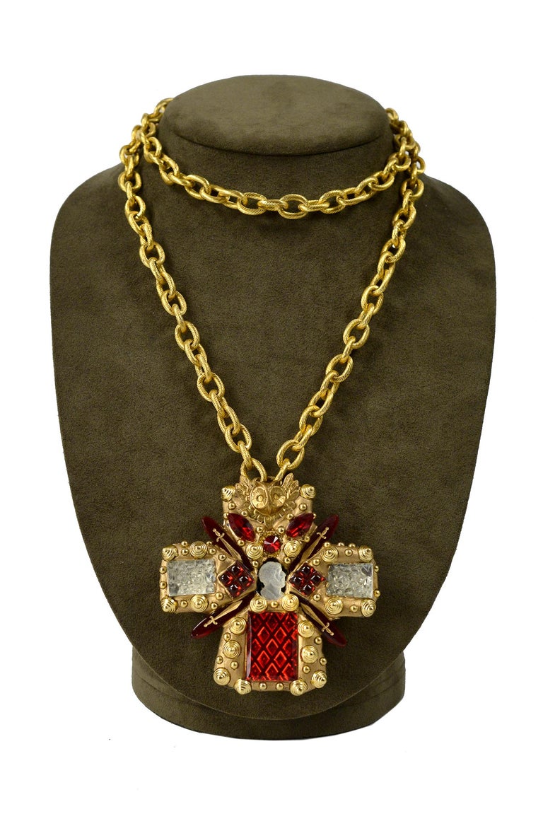 Richard Minadeo Red Jewel Cross Necklace For Sale at 1stdibs