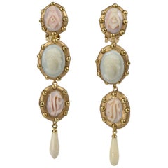 Richard Minadeo Three Tier Pink & Ivory Cameo Earrings