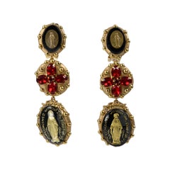 Richard Minadeo Virgin Mary & Red Crystal Earrings