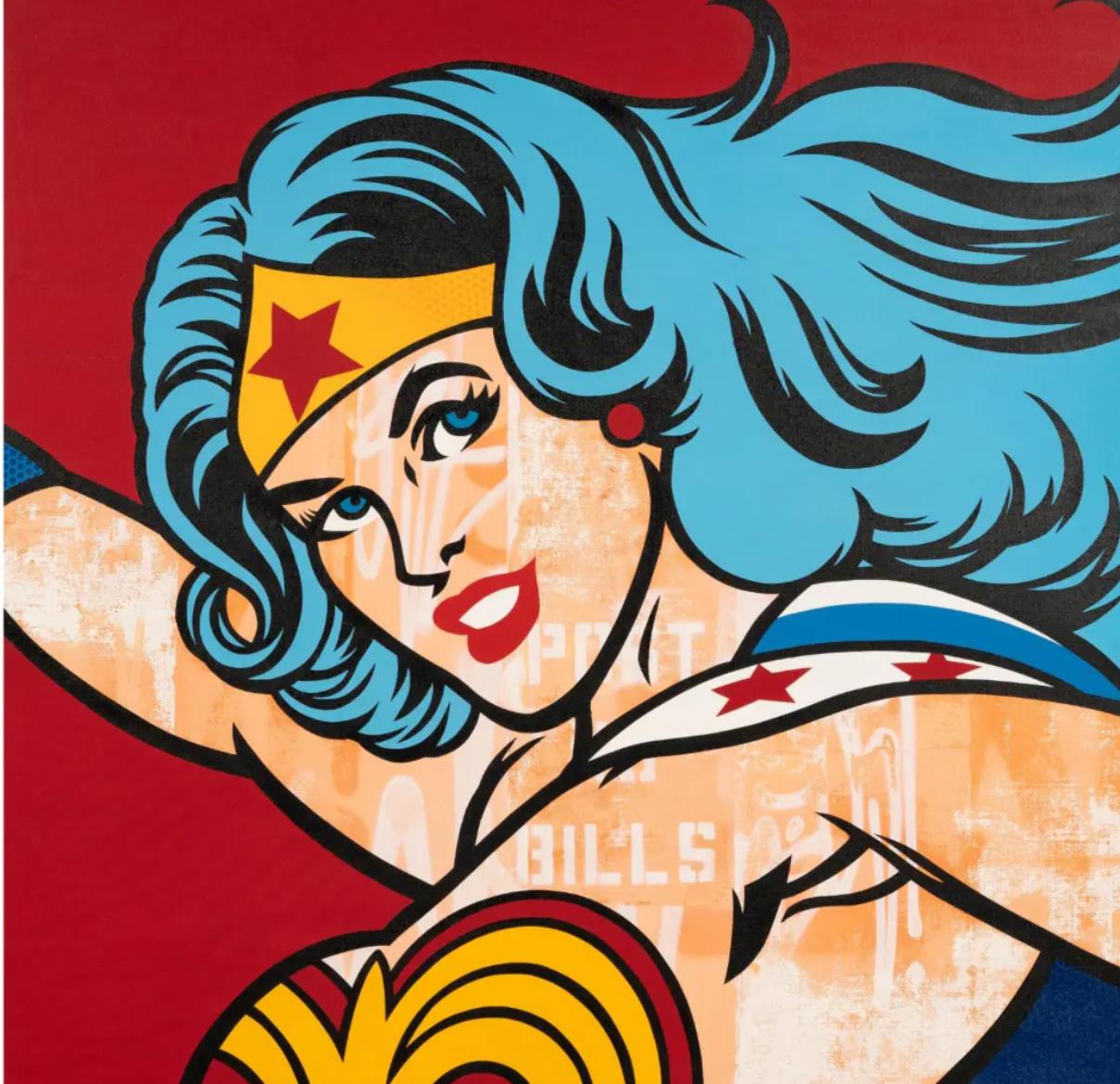 Modern Richard Mirando Seen Graffiti Art Painting of Wonder Woman Post No Bills For Sale