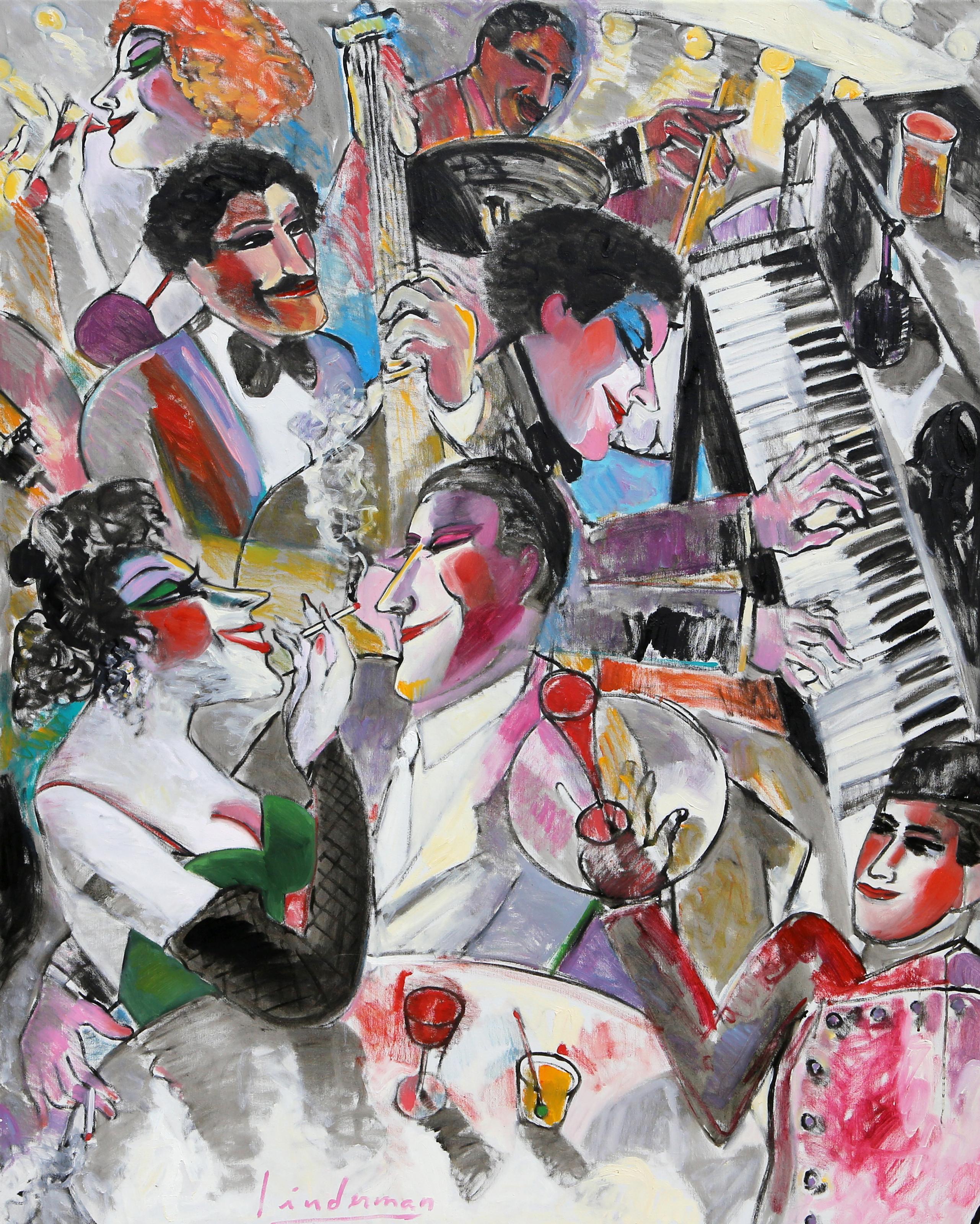 Low Down Blues, großes farbenfrohes modernes Ölgemälde von Earl Linderman
