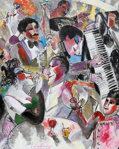 Blue Low Down, grande peinture à l'huile moderne colorée d'Earl Linderman