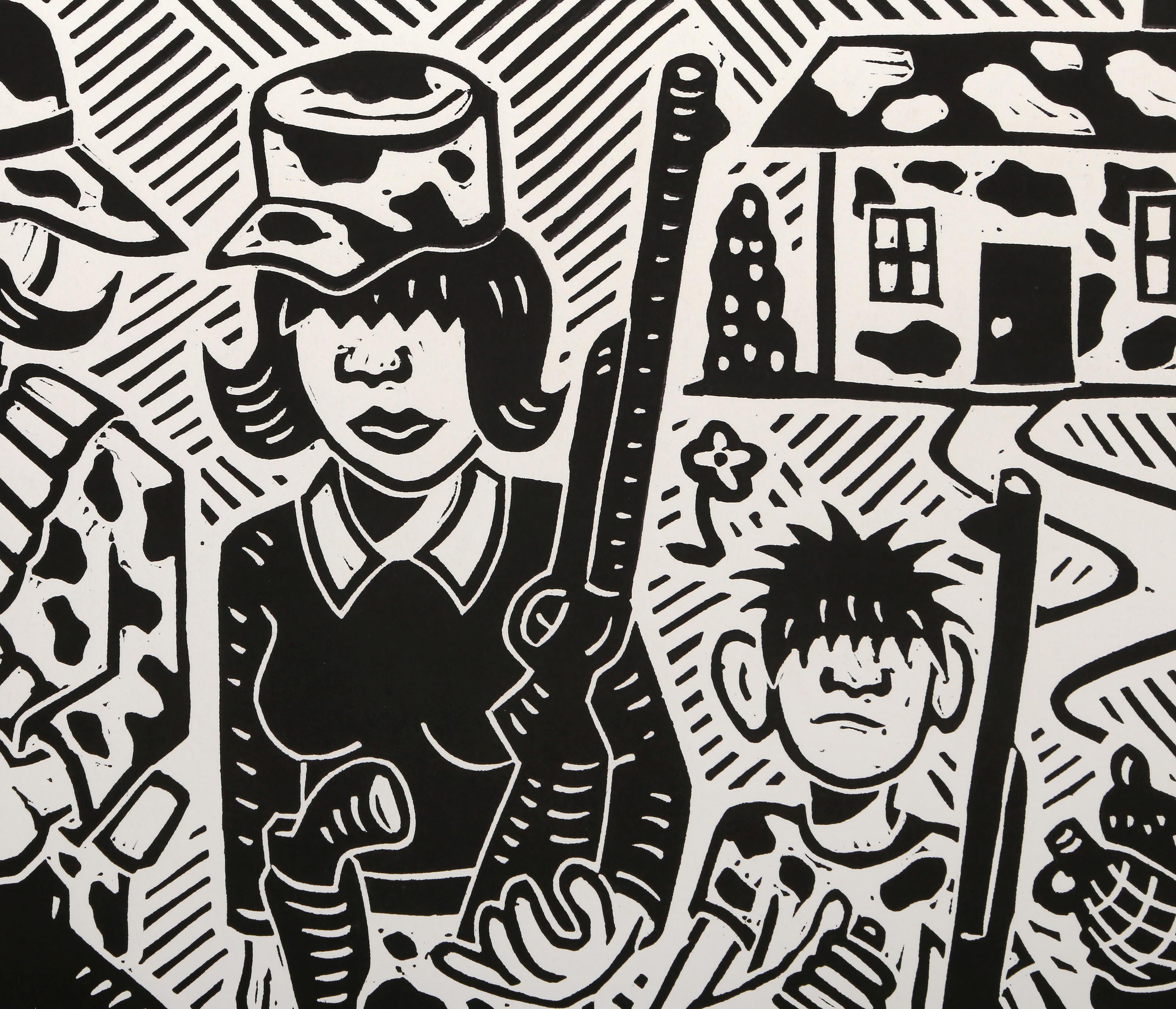 All American Family, Linograbado Pop Art de Richard Mock en venta 1