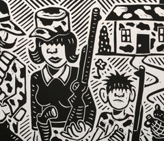 Famiglia americana, linoleografia Pop Art di Richard Mock