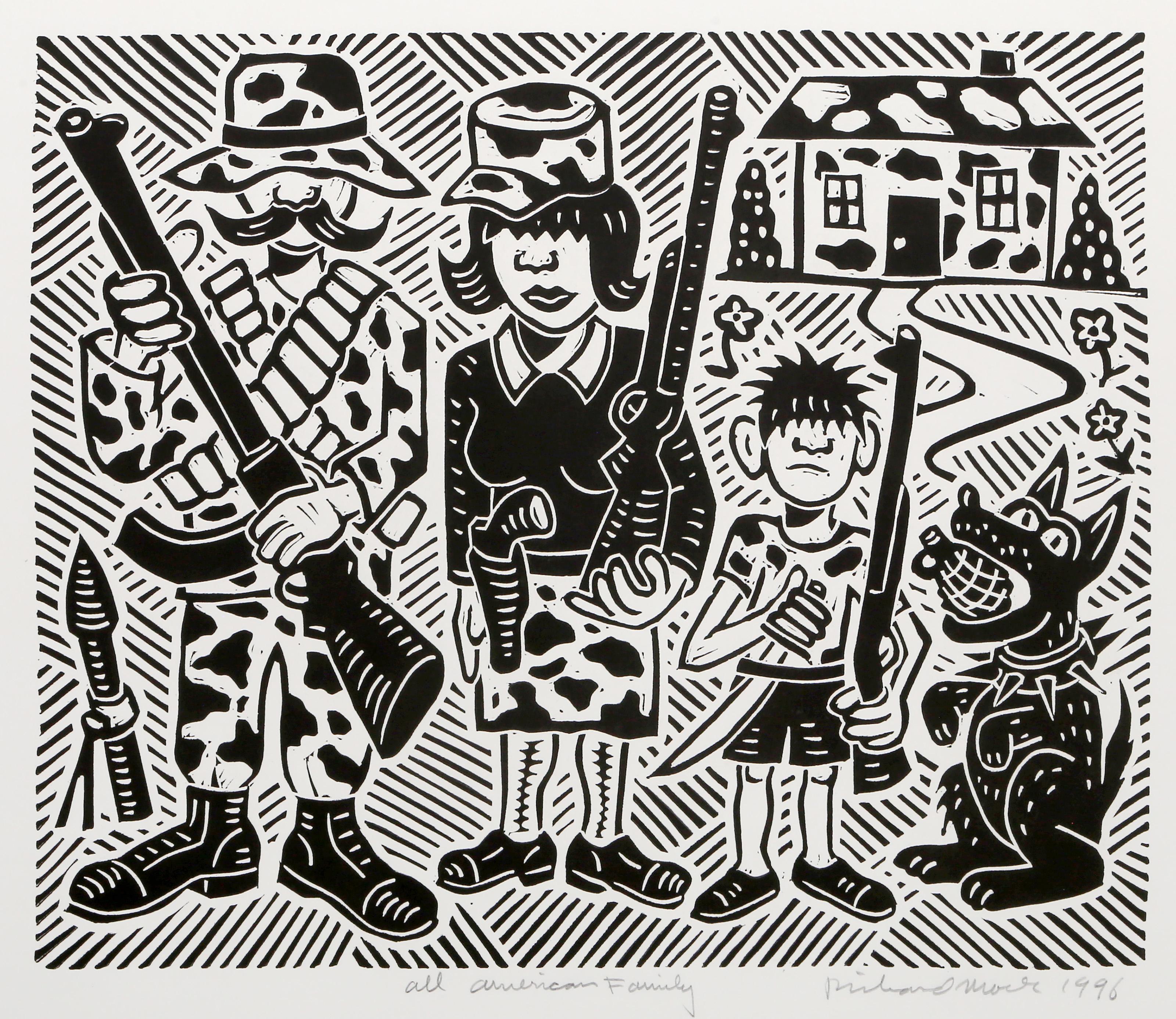 All American Family, Linograbado Pop Art de Richard Mock