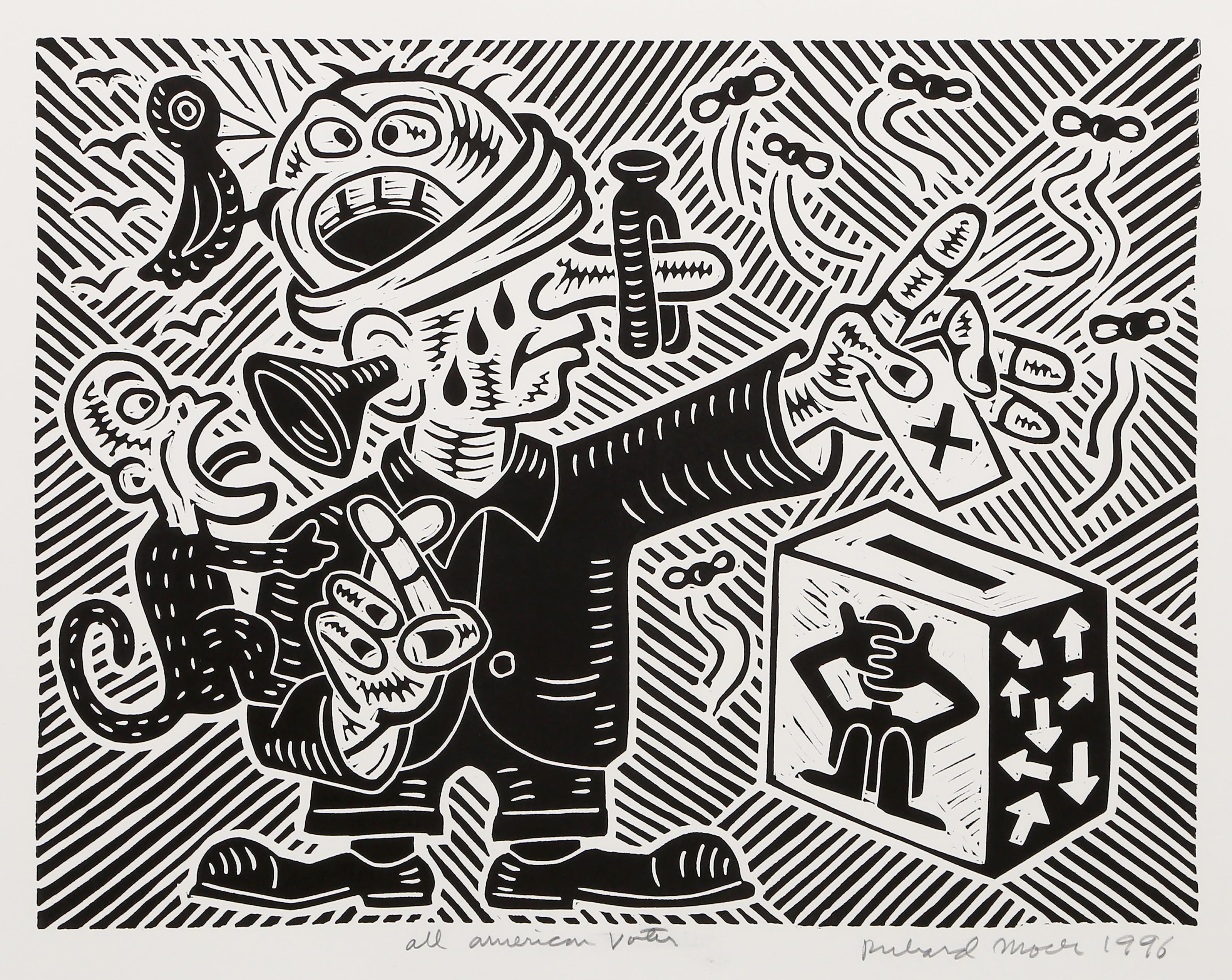 All American Voter, Pop Art Linocut by Richard Mock