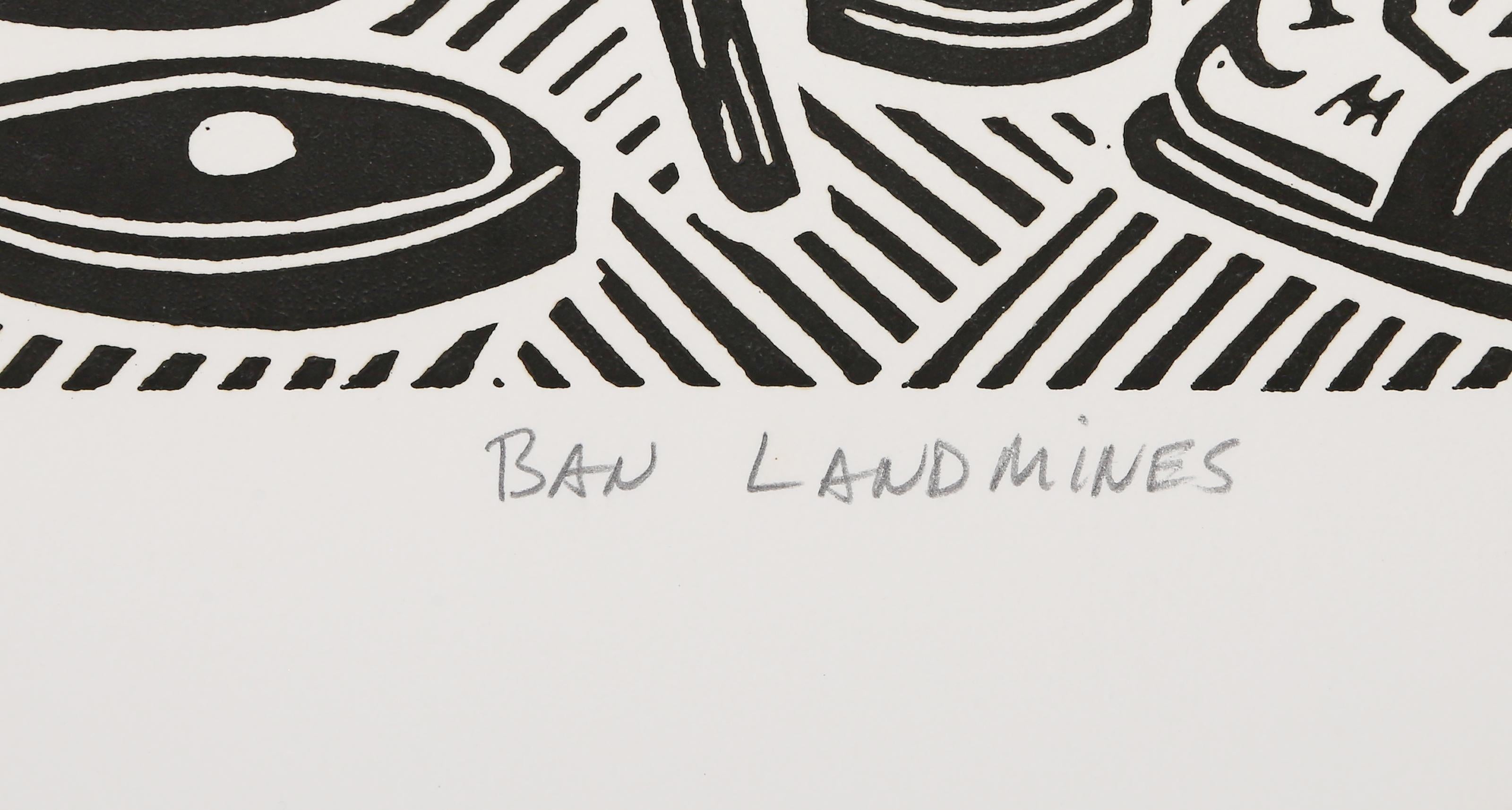 Prohibir las minas terrestres, Linograbado Pop Art de Richard Mock en venta 3