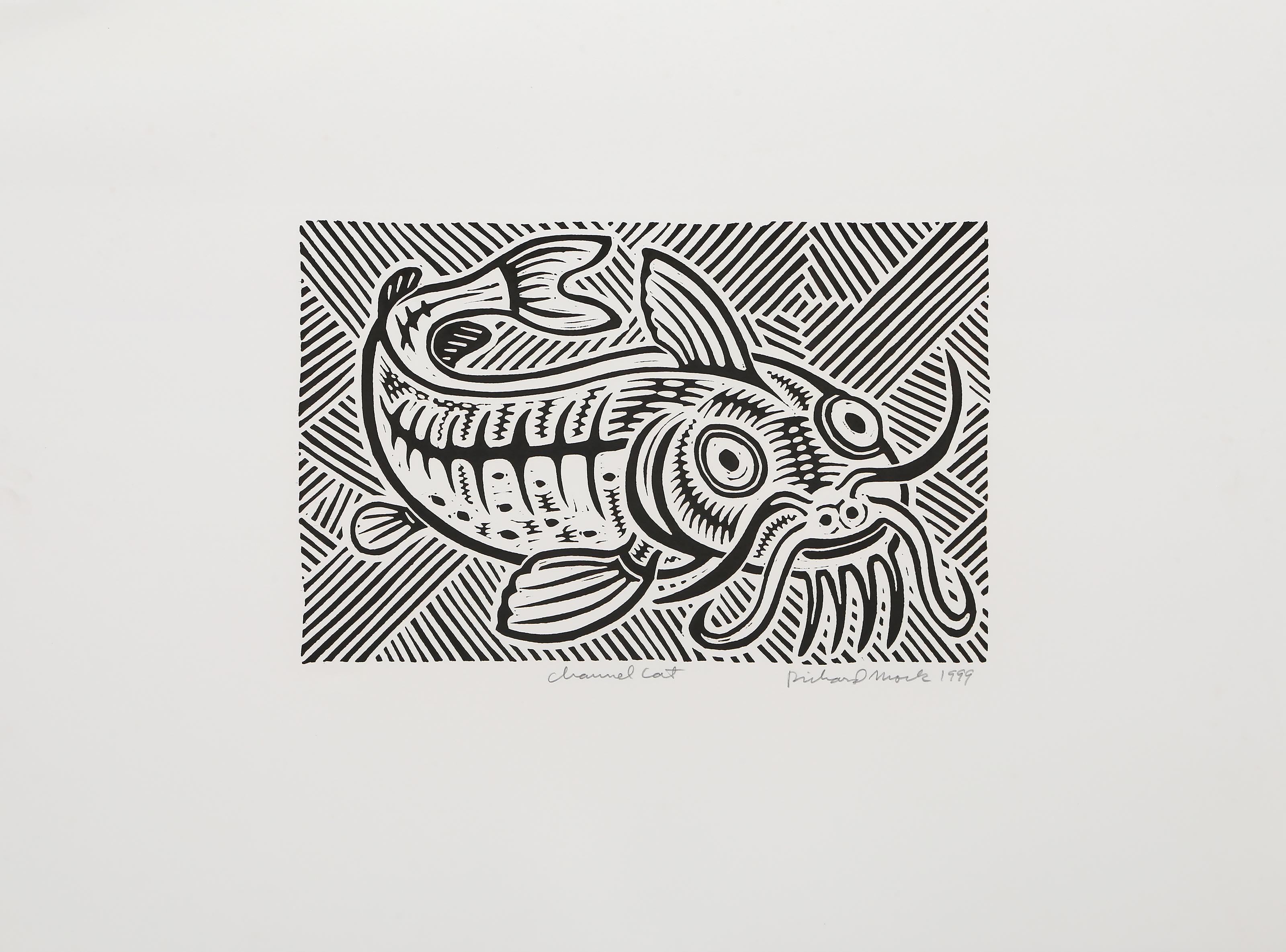 Gato de canal, linograbado Pop Art de Richard Mock en venta 1