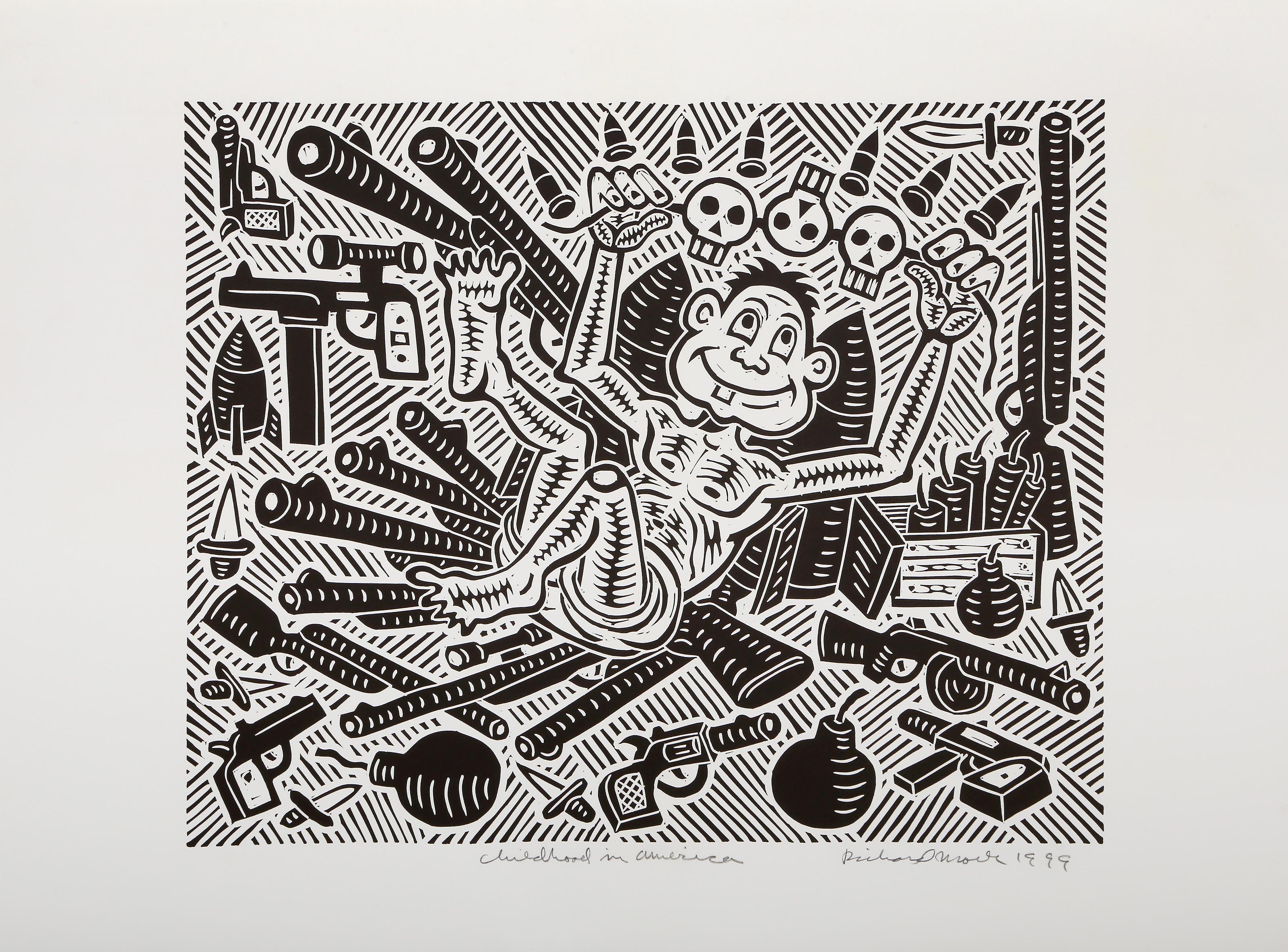 Infancia en América, Linograbado Pop Art de Richard Mock en venta 1