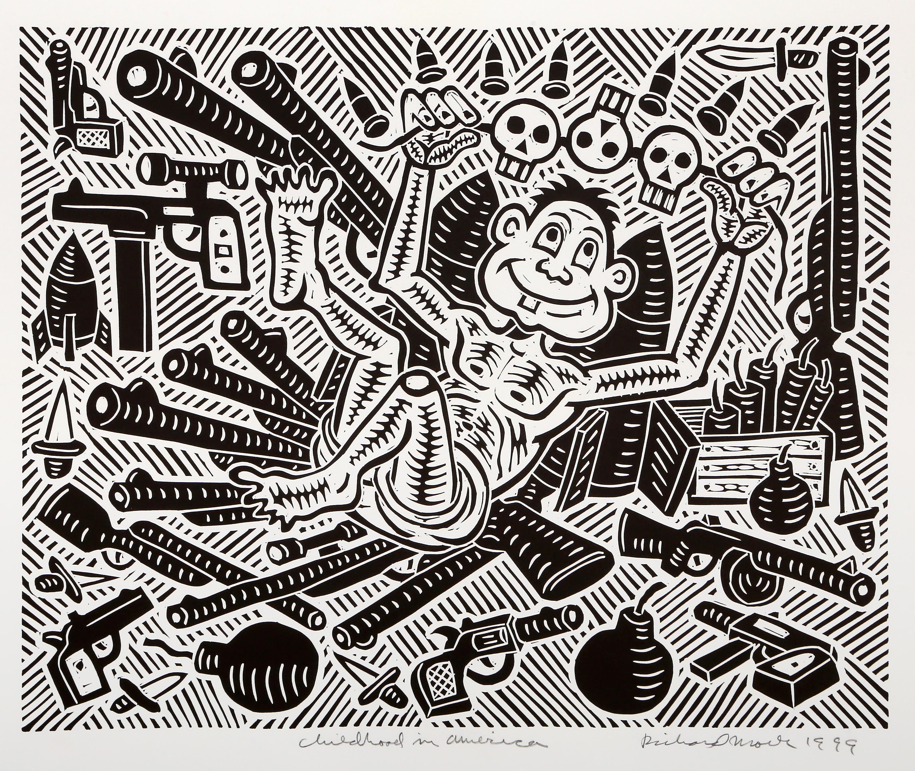 Childhood in America, Pop Art Linocut by Richard Mock