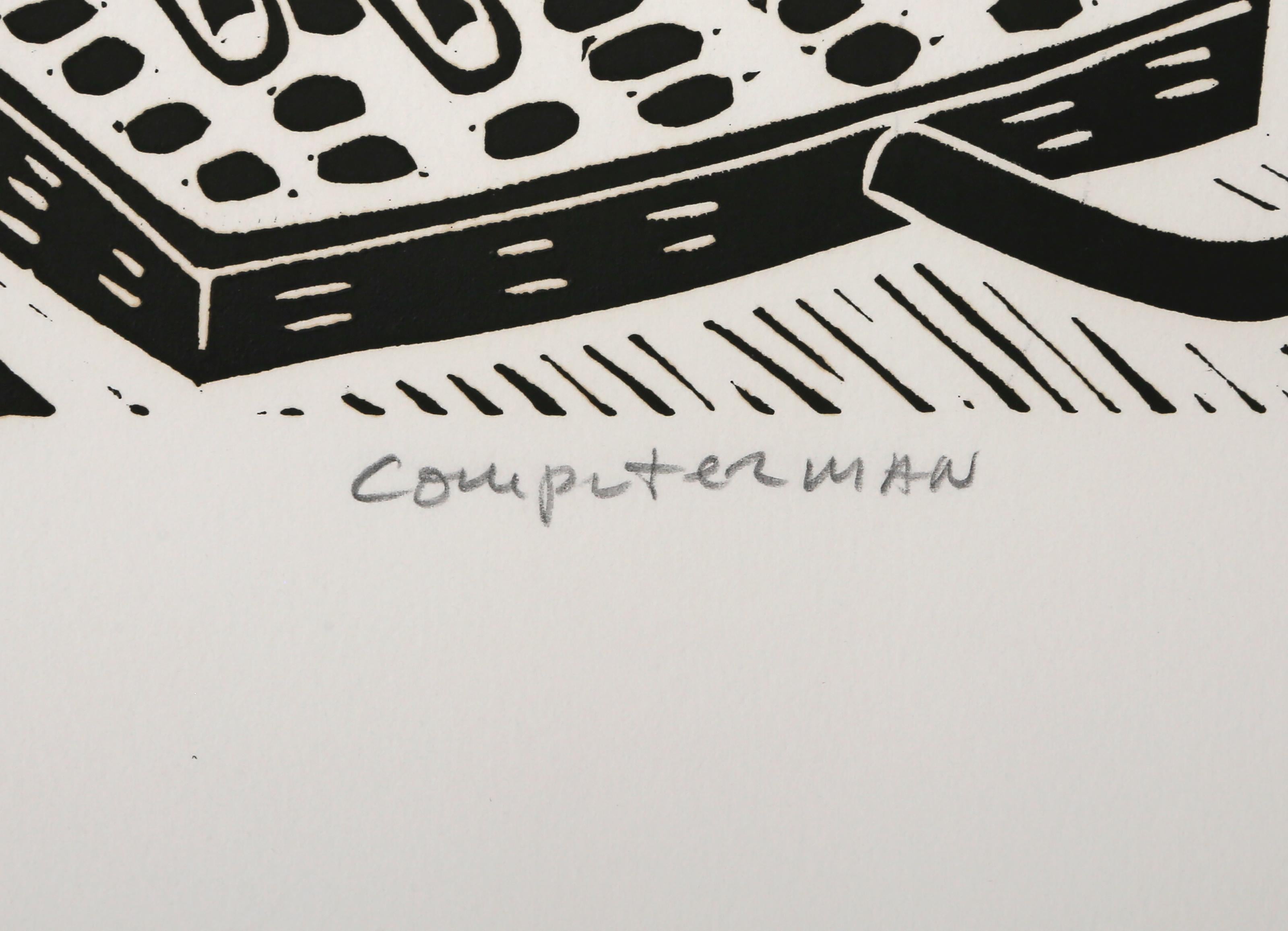Hombre Ordenador, Linograbado Pop Art de Richard Mock en venta 3