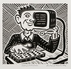 Hombre Ordenador, Linograbado Pop Art de Richard Mock