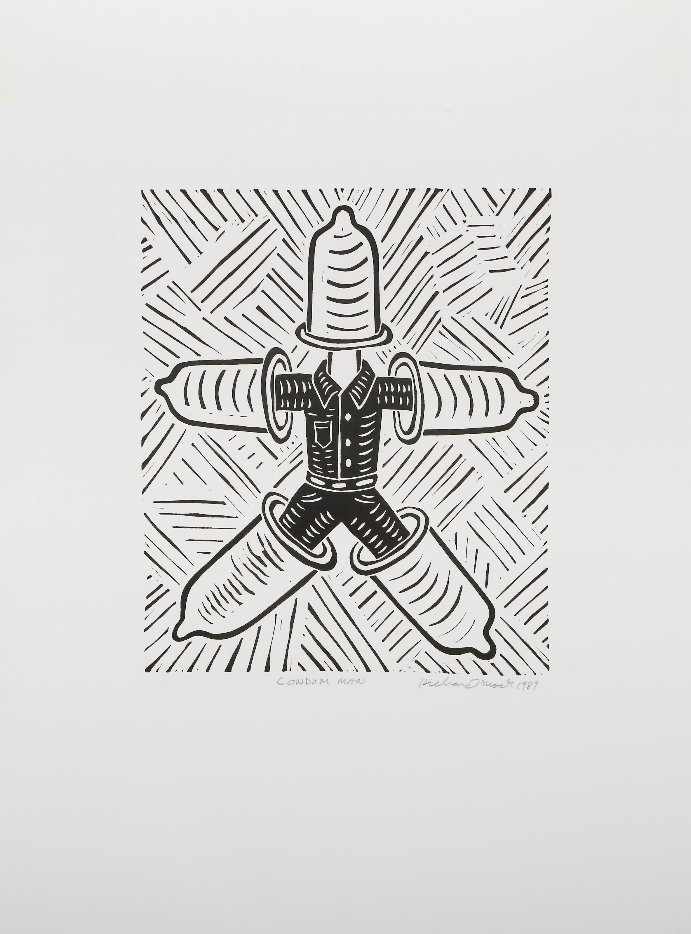 Hombre Condón, Linograbado Pop Art de Richard Mock en venta 1