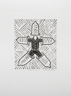 Condom Man, Pop Art Linocut by Richard Mock