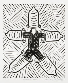 Hombre Condón, Linograbado Pop Art de Richard Mock