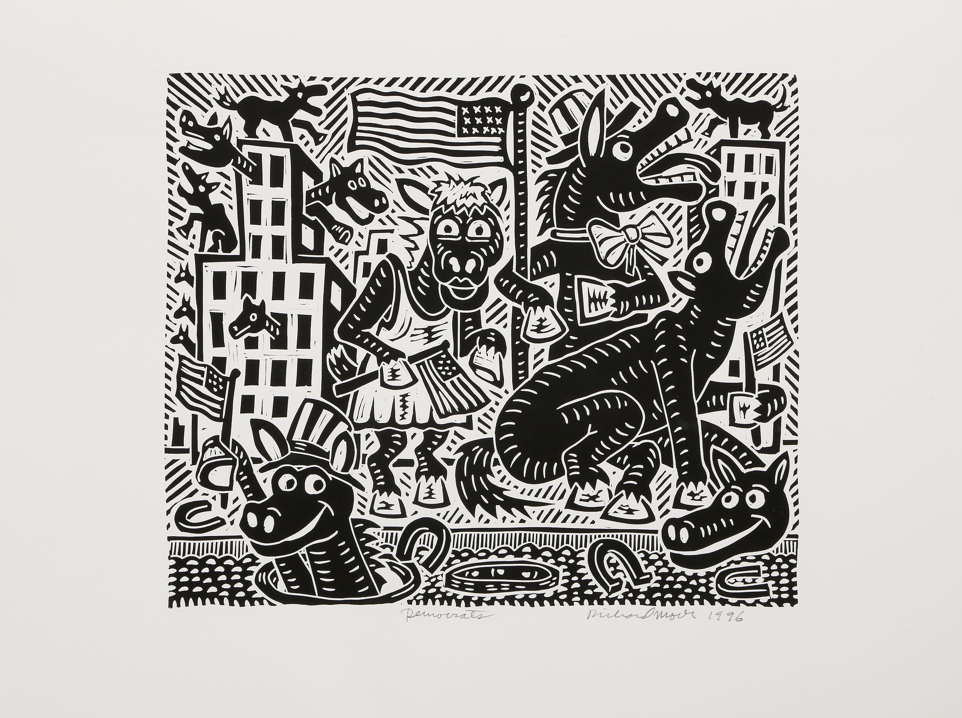 Democrats, Pop Art Linocut by Richard Mock For Sale 2