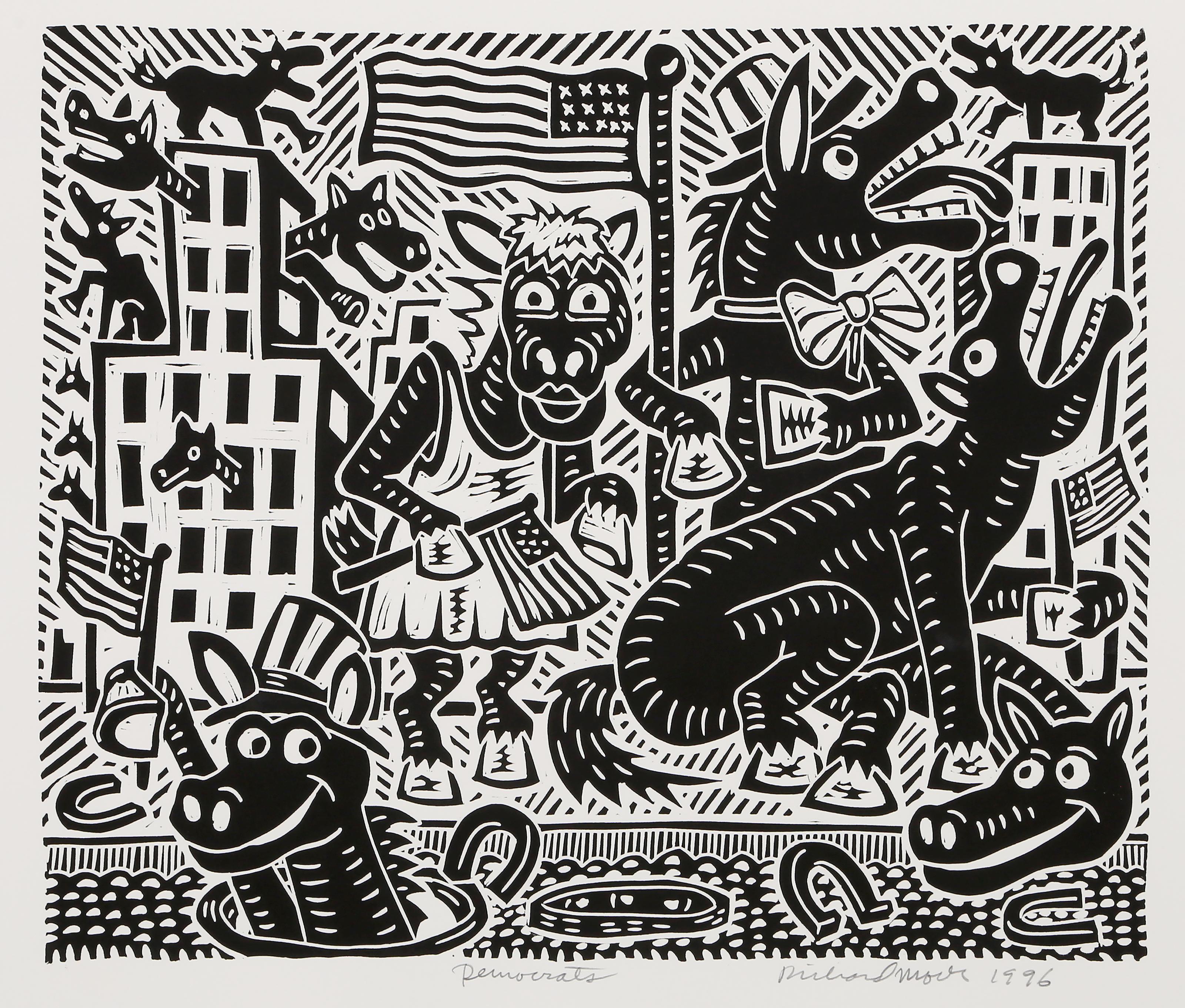 Democrats, Pop Art Linocut by Richard Mock