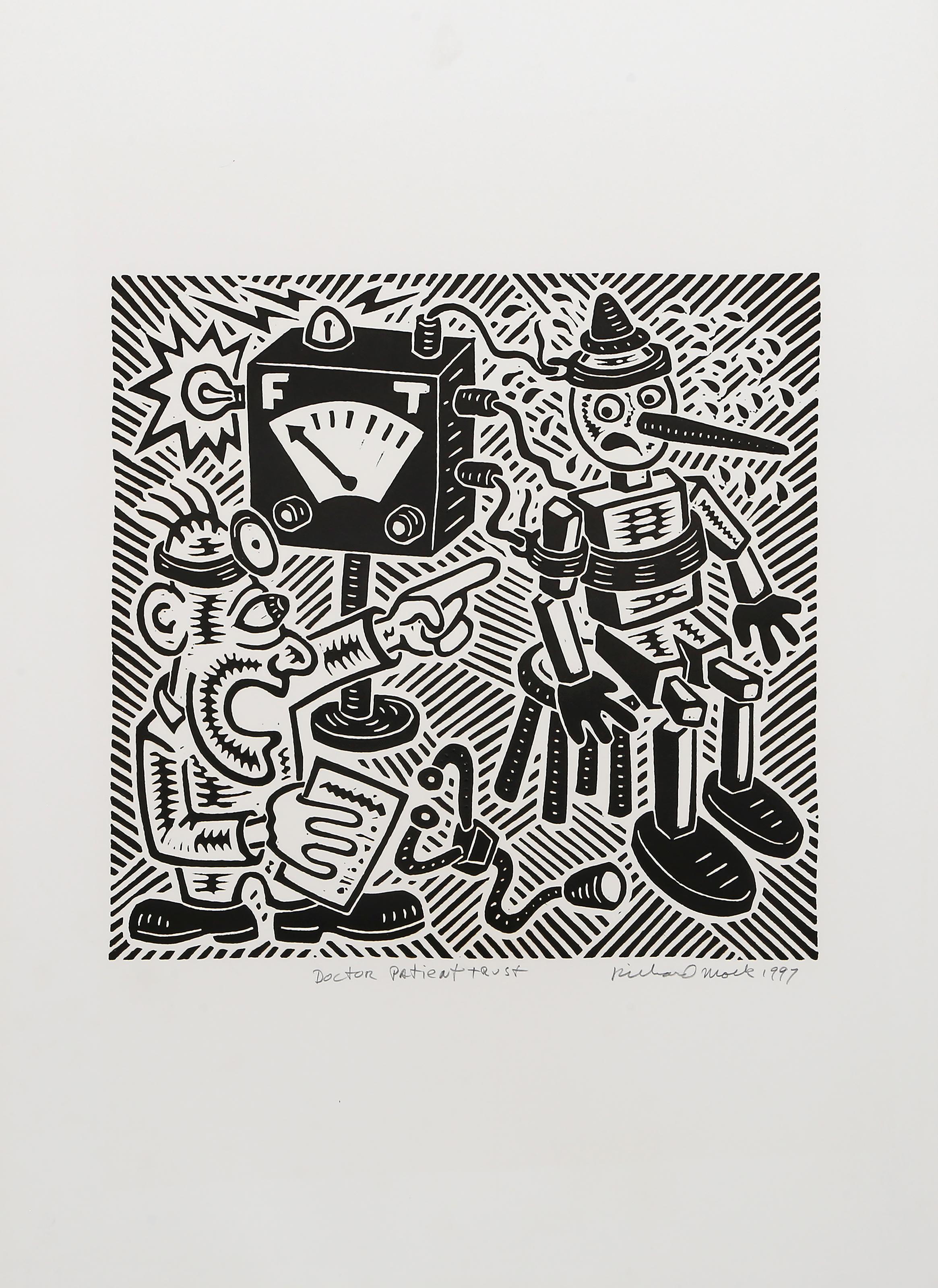 Confianza Doctor Paciente, Linograbado Pop Art de Richard Mock en venta 1