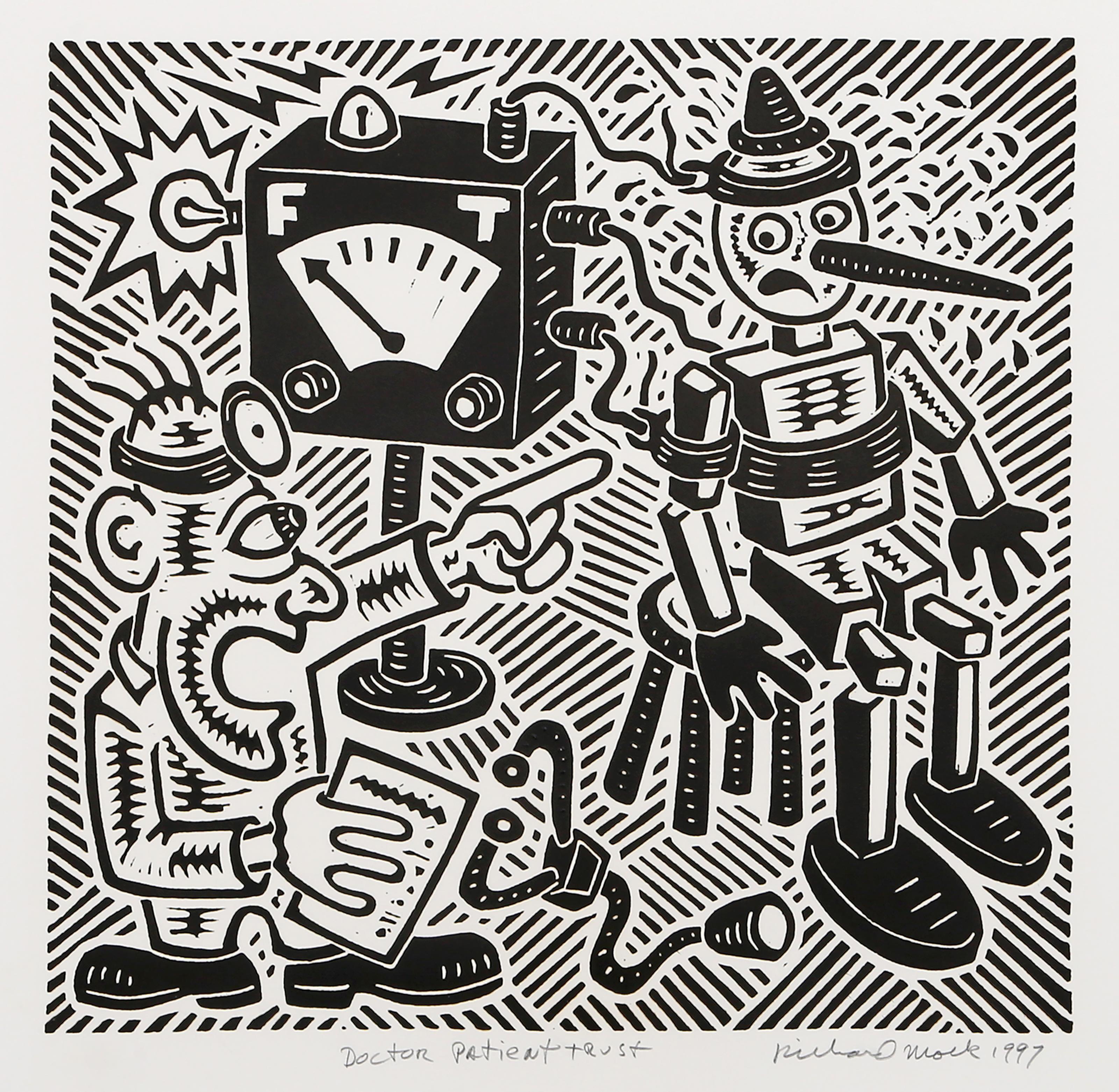 Doctor Patient Trust, Pop Art Linocut by Richard Mock