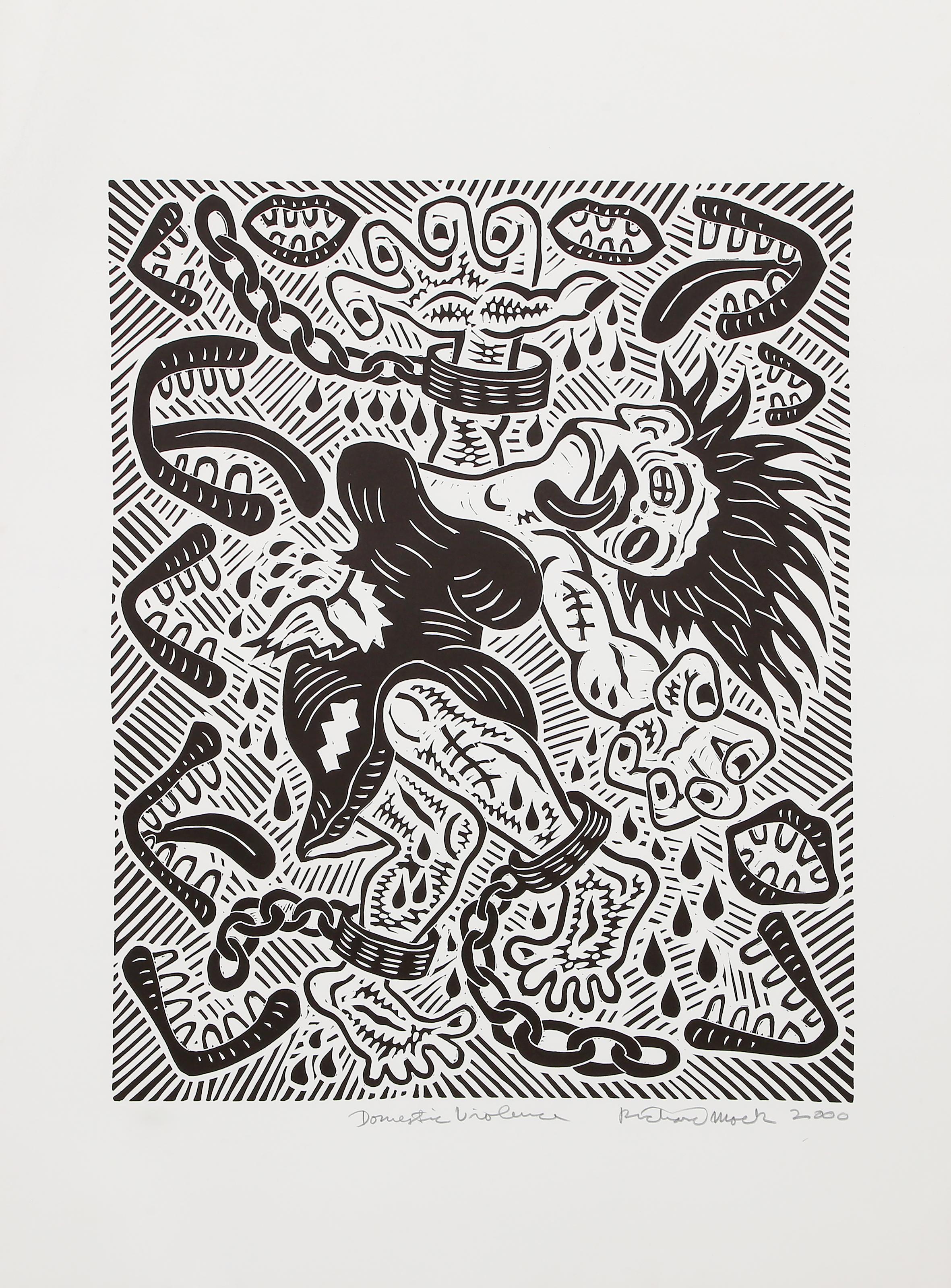 Violence domestique, linogravure pop art de Richard Mock en vente 1