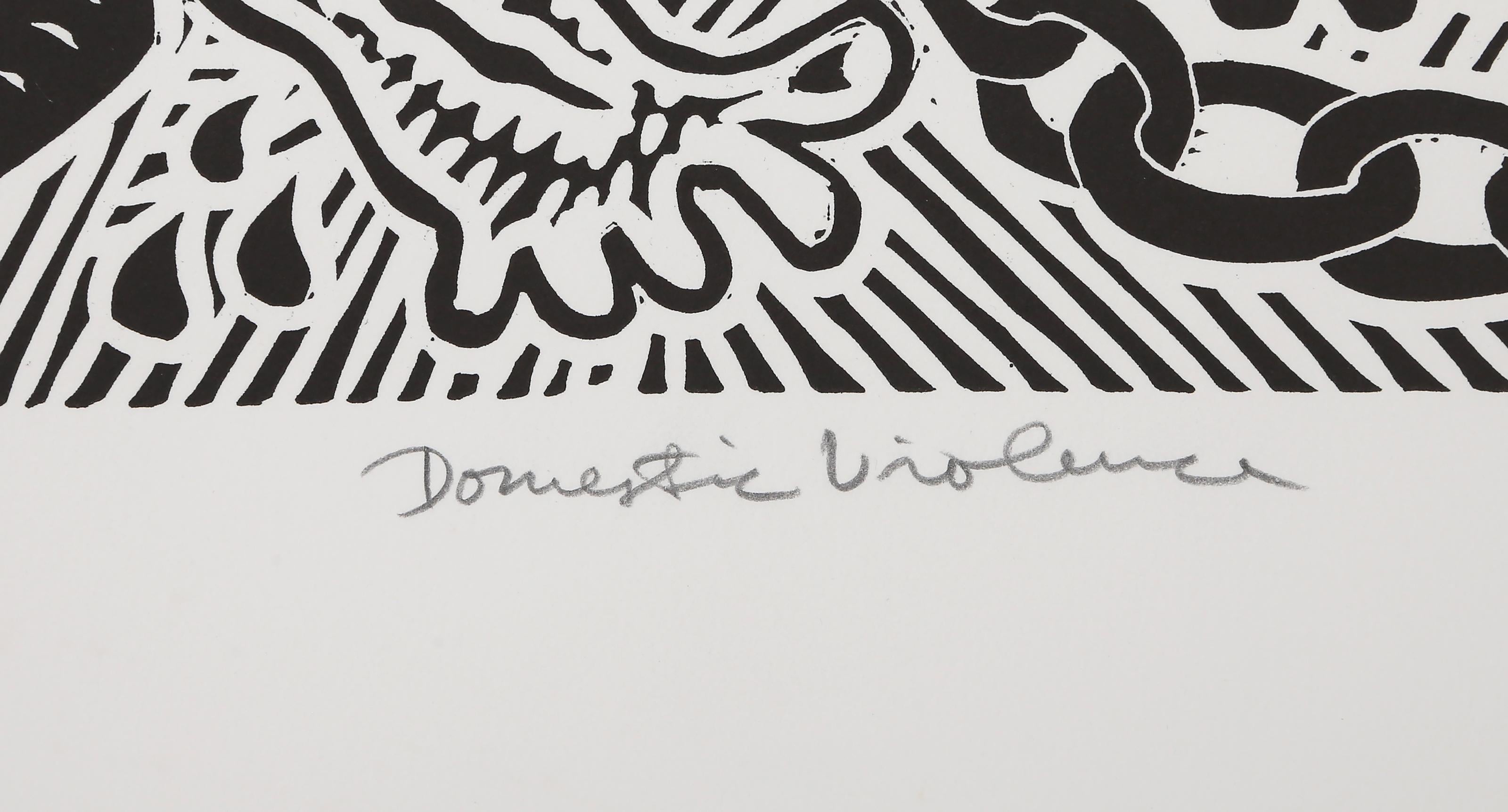 Violence domestique, linogravure pop art de Richard Mock en vente 3