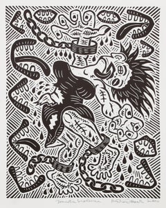 Violence domestique, linogravure pop art de Richard Mock