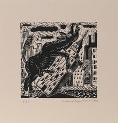 L'âne sur l'Empire State Building, linogravure Pop Art de Richard Mock