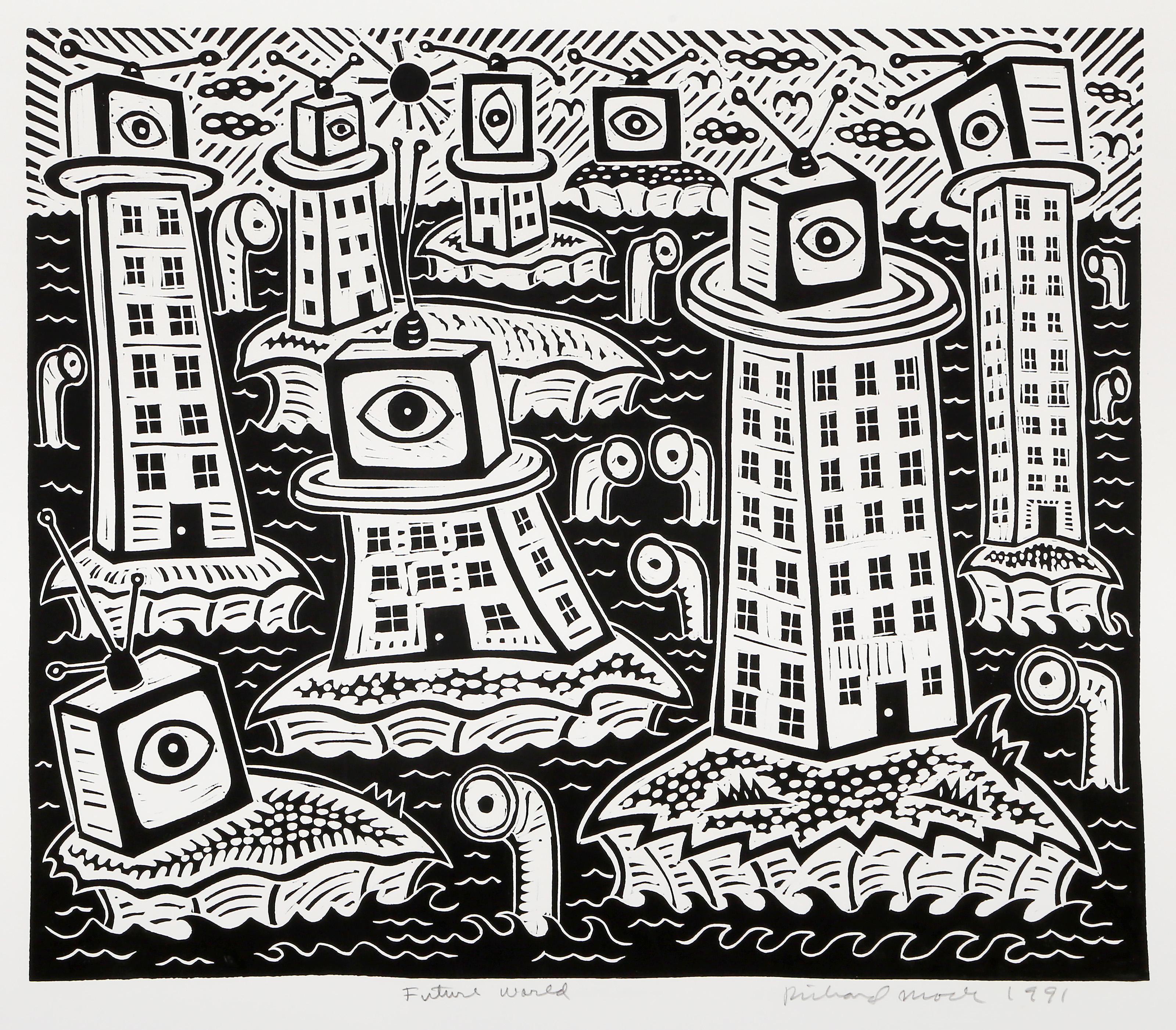 Future World, Pop Art Linocut by Richard Mock