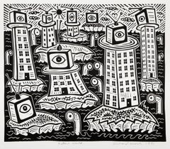 Mundo Futuro, Linograbado Pop Art de Richard Mock