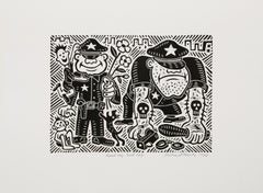 Guter Bulle Böser Bulle, Pop-Art-Linolschnitt von Richard Mock