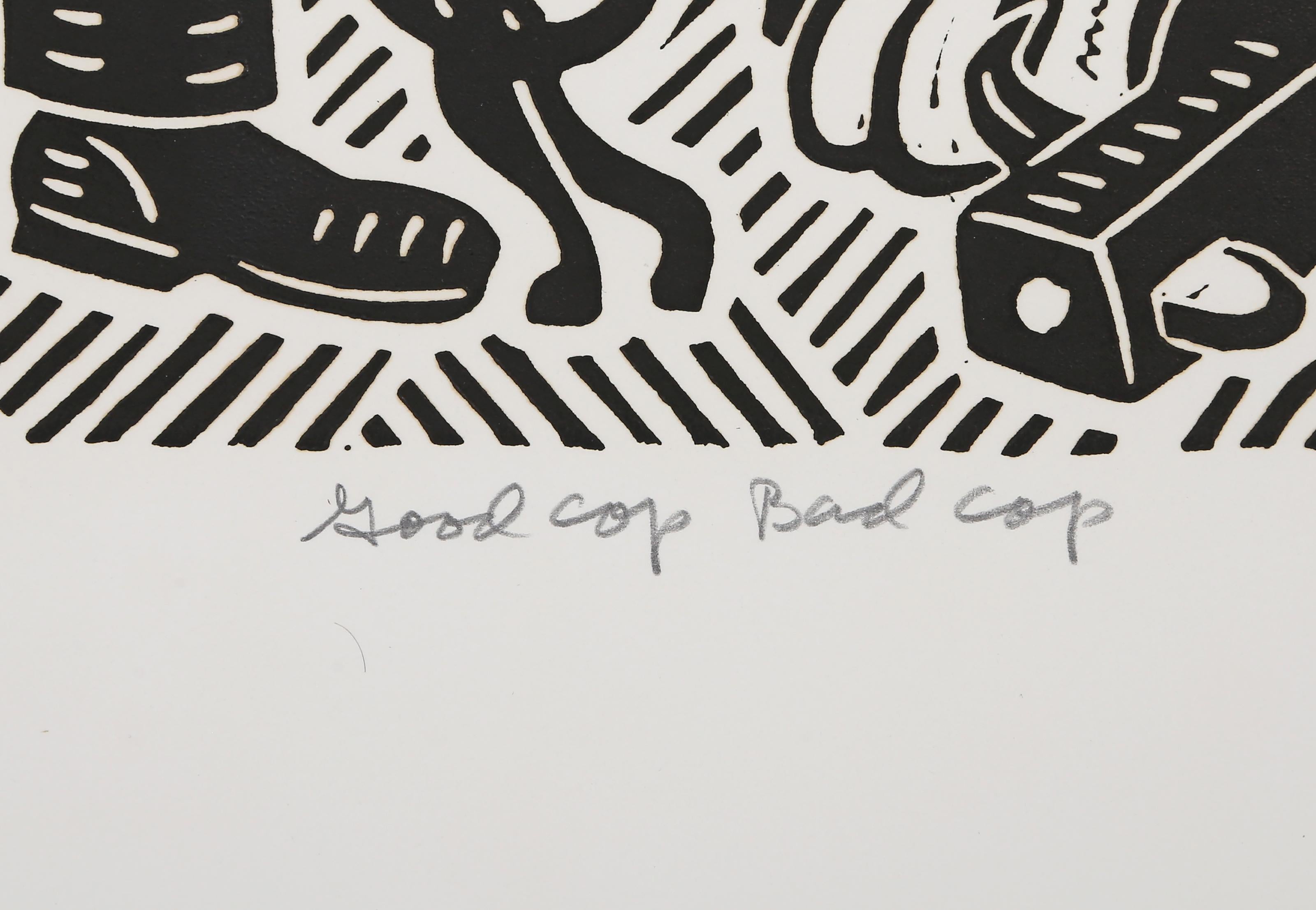 Poli bueno, poli malo, linograbado Pop Art de Richard Mock en venta 3