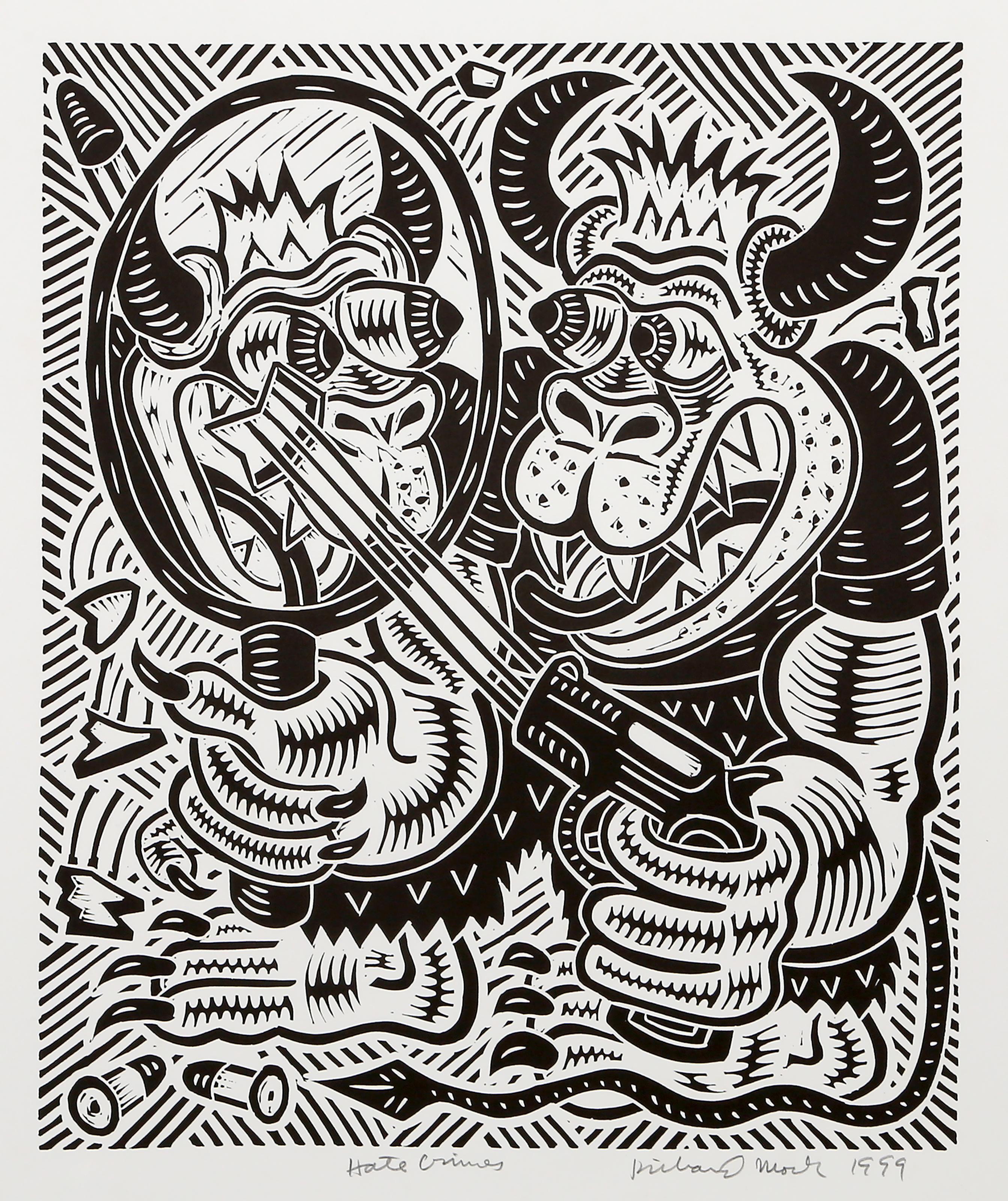 Crimes de haine, linogravure pop art de Richard Mock