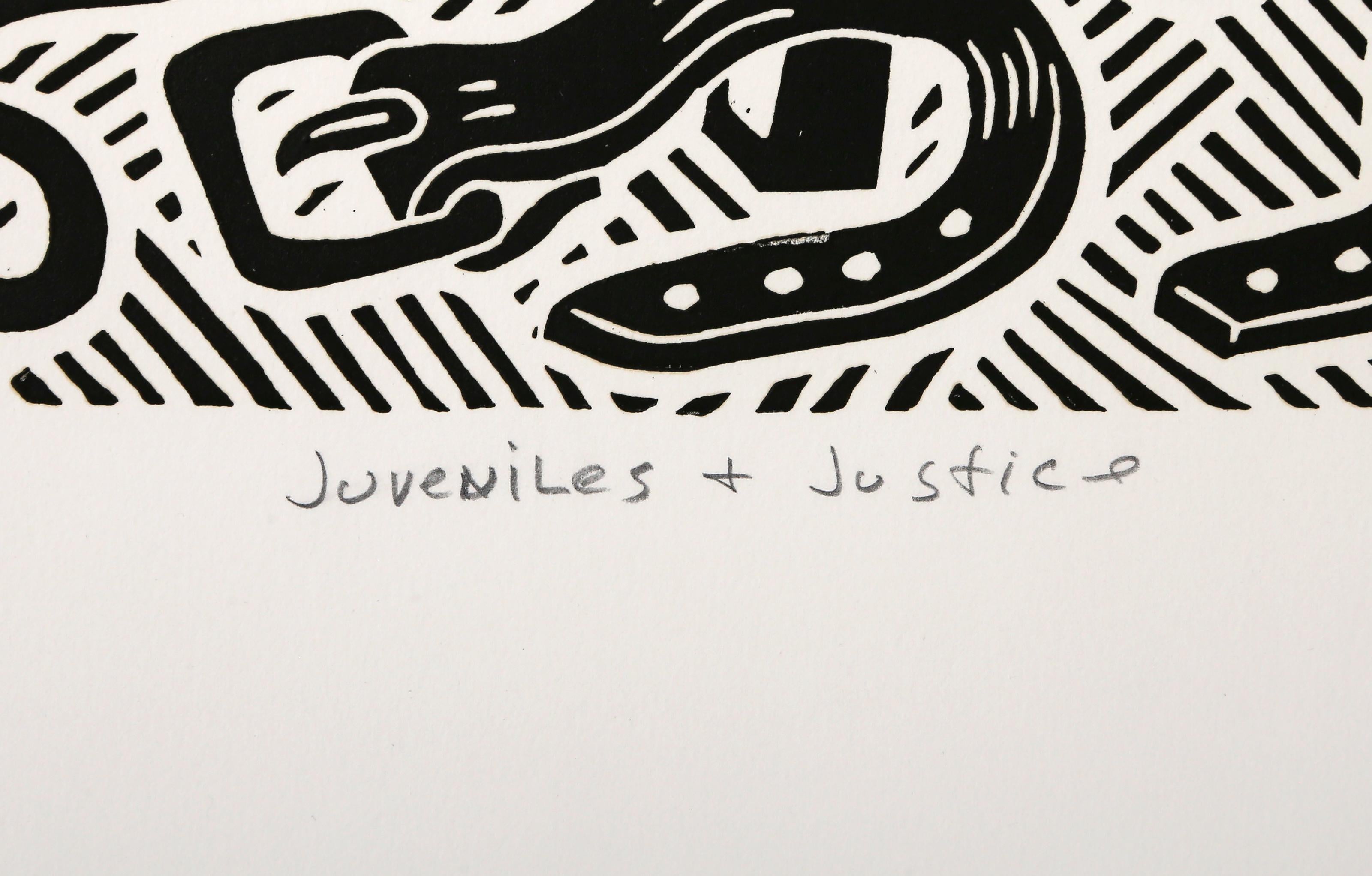 Menores + Justicia, Linograbado Pop Art de Richard Mock en venta 4