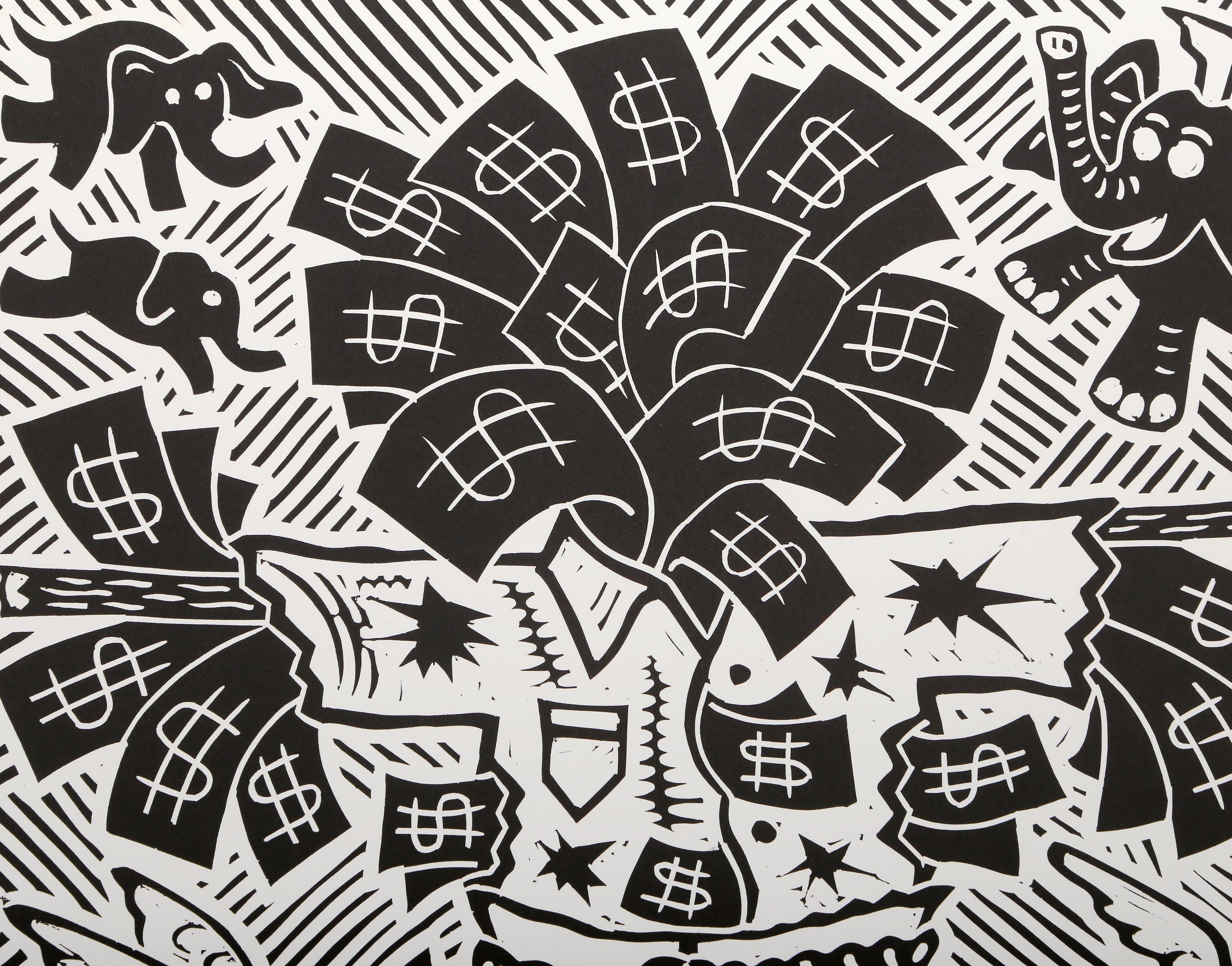 Money Man, Pop Art Linocut by Richard Mock For Sale 1
