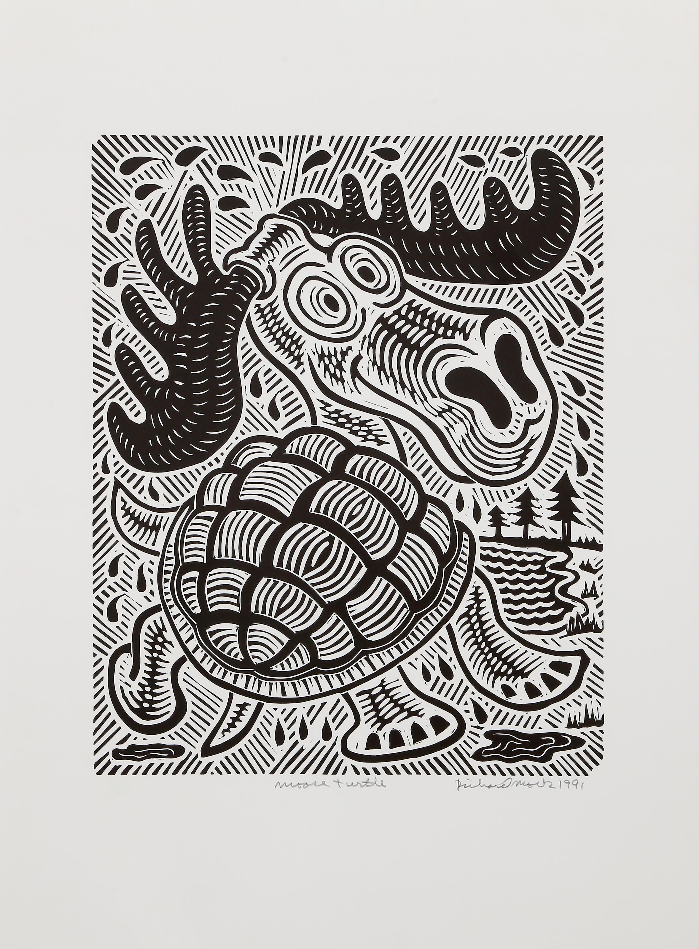 Tortuga alce, linograbado Pop Art de Richard Mock en venta 1