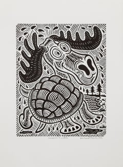 Moose Turtle, Pop Art Linocut by Richard Mock